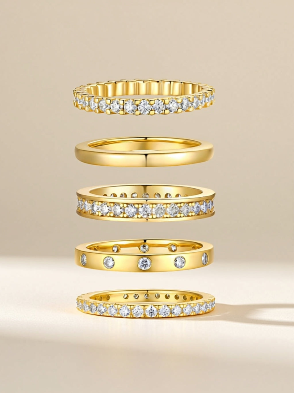 Gold Moissanite Stacking Rings (Set of 5)