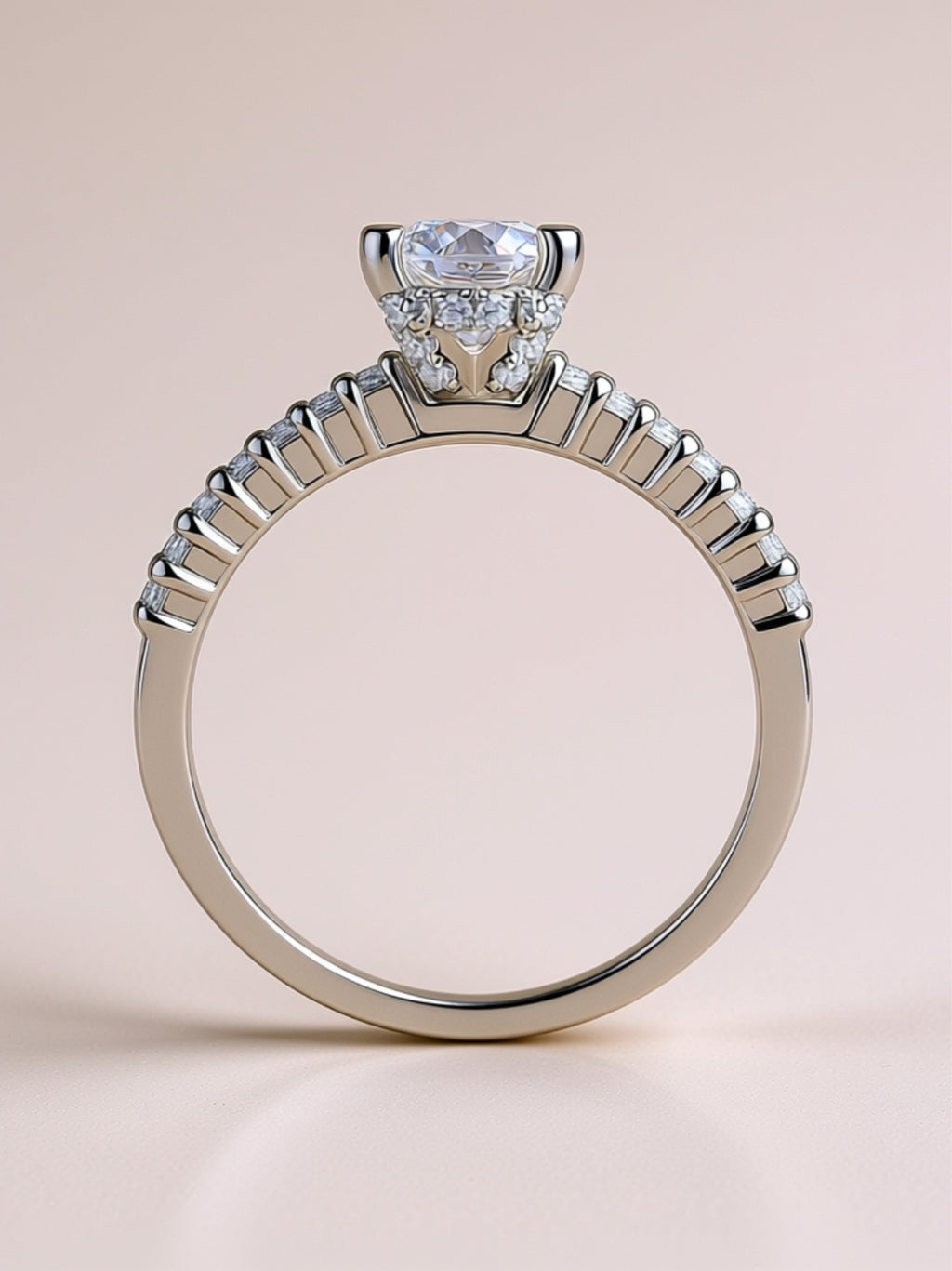 1 Carat Moissanite Engagement Ring – Round‑Cut Solitaire with Double Pavé Band