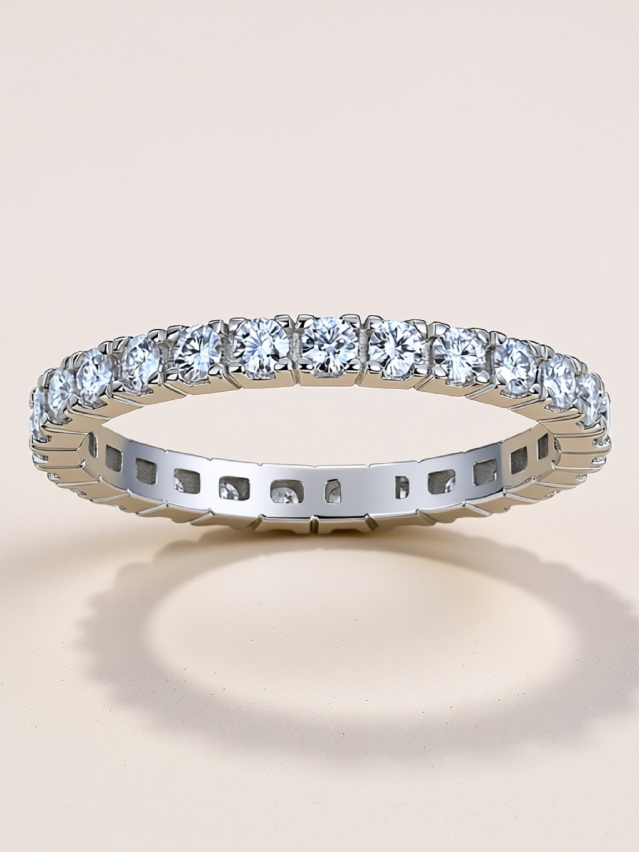 S925 Platinum‑Plated Thin Moissanite Eternity Band
