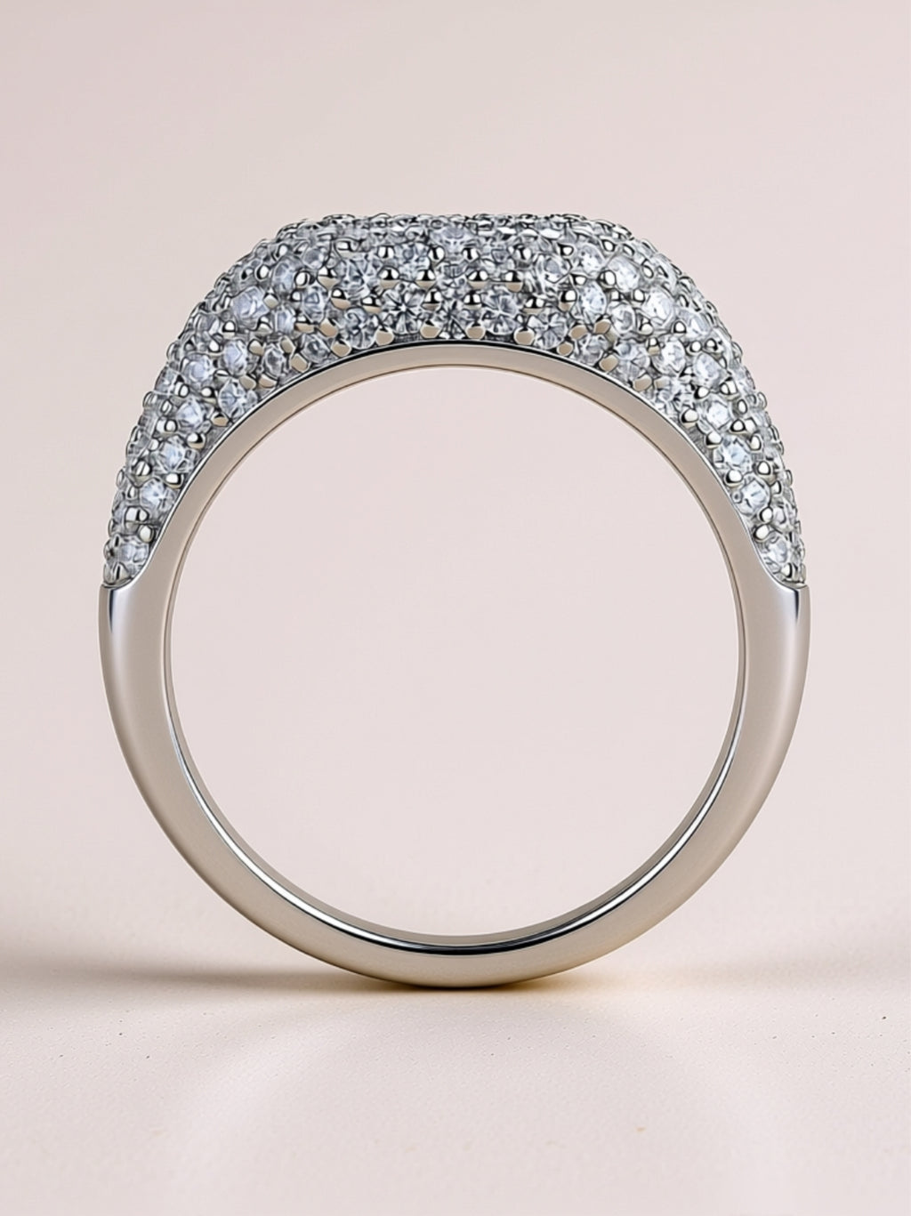 Pavé Moissanite Dome Ring in Platinum-Plated S925 Silver