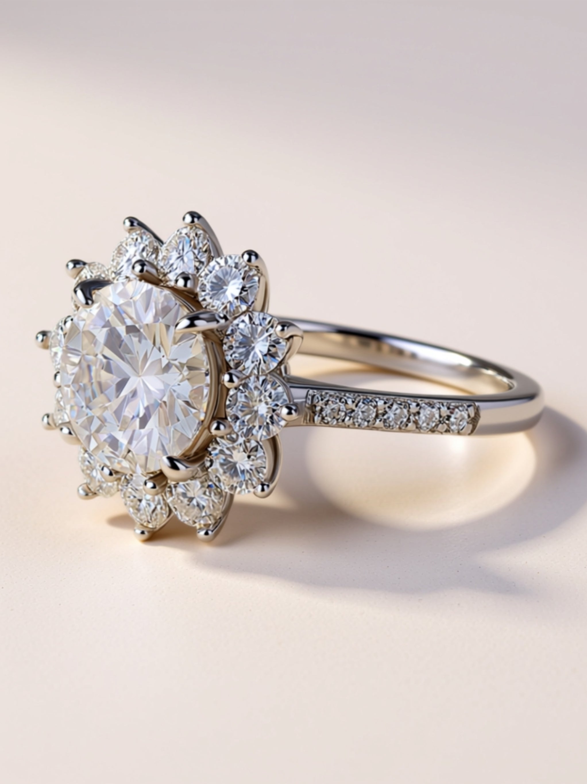 3 Carat Floral Halo Moissanite Engagement Ring