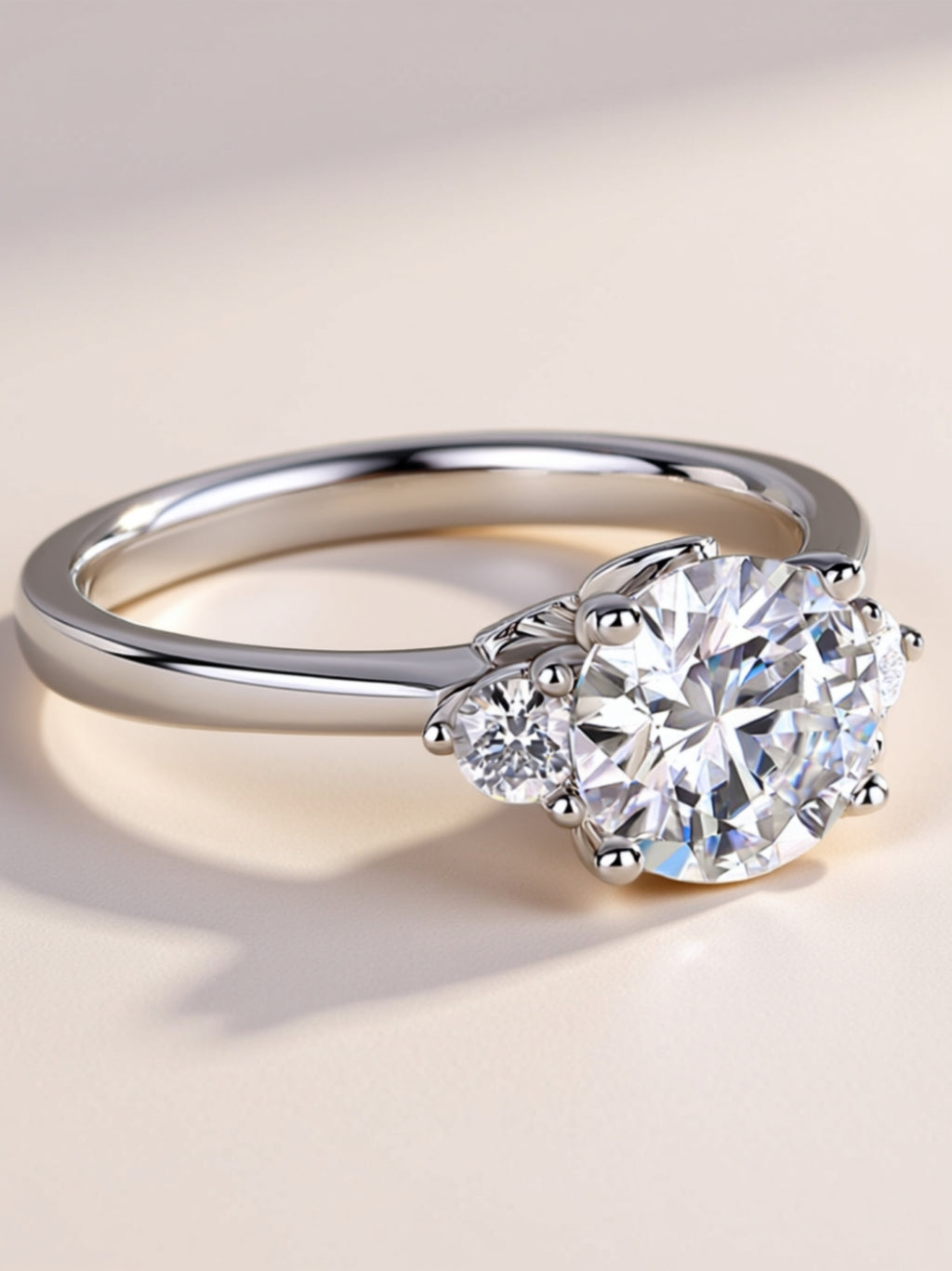 2 Carat Three‑Stone Moissanite Engagement Ring