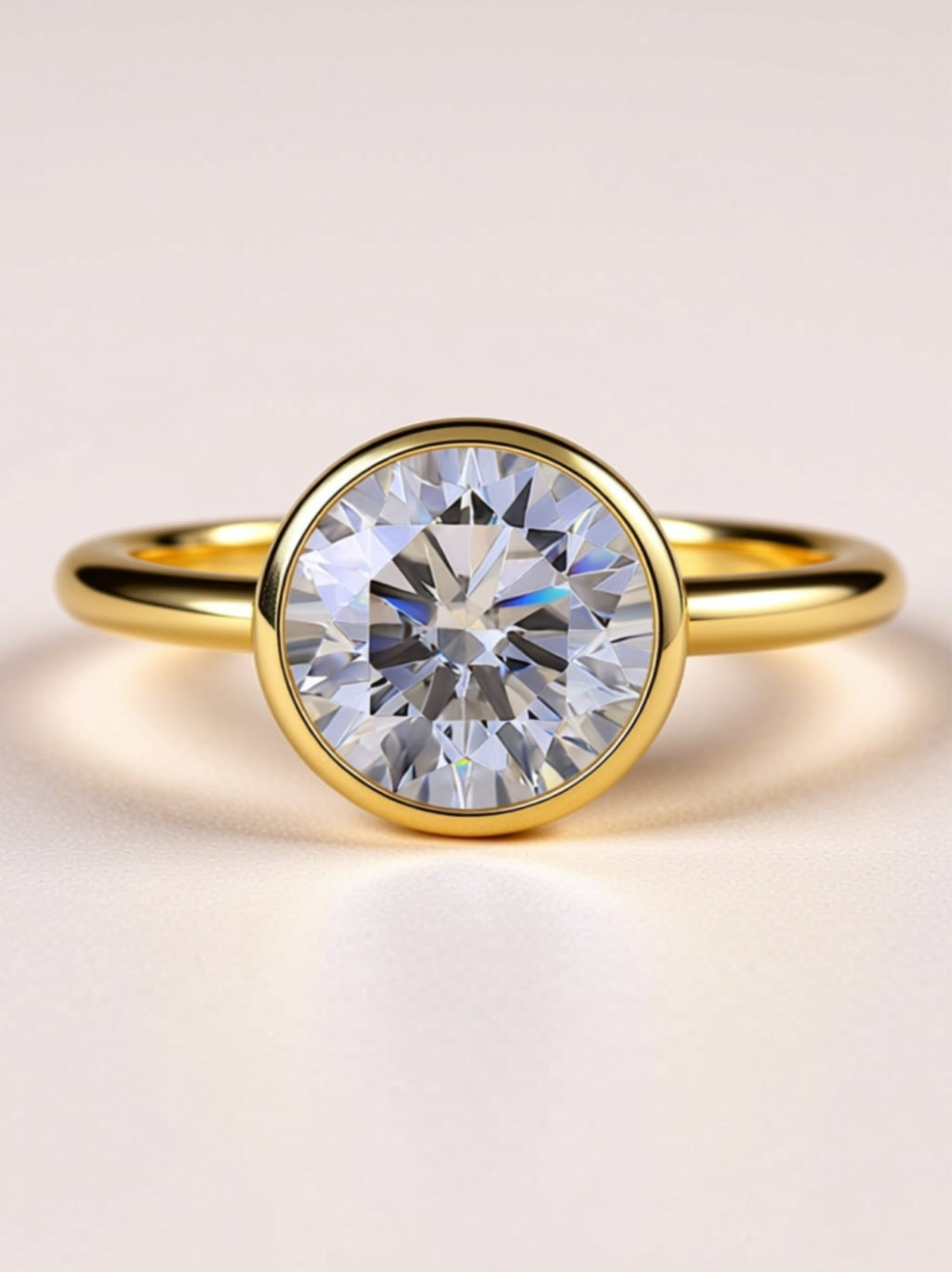 Round Moissanite Bezel-Set Ring in Gold Vermeil