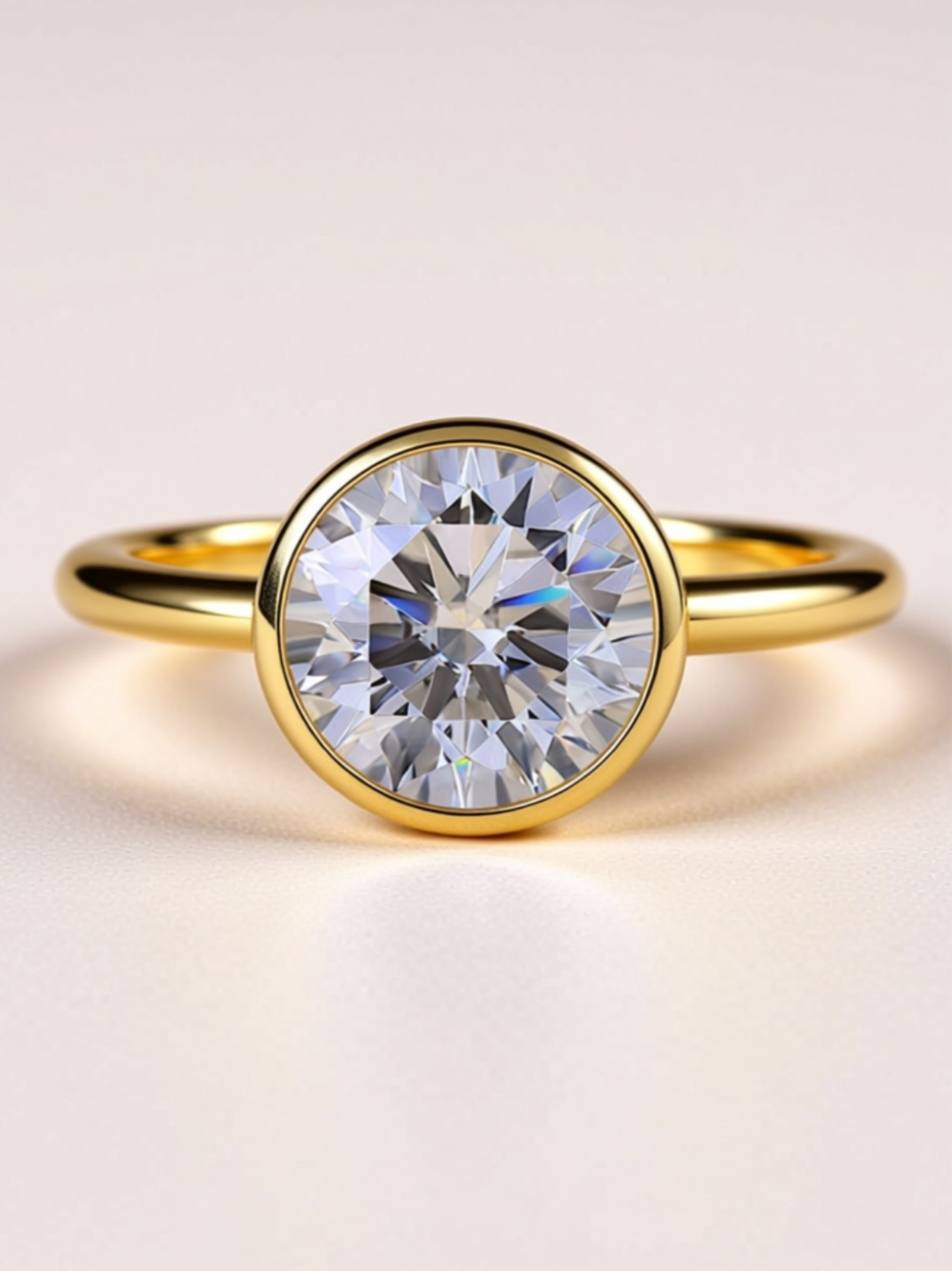 Round Moissanite Bezel-Set Ring in Gold Vermeil
