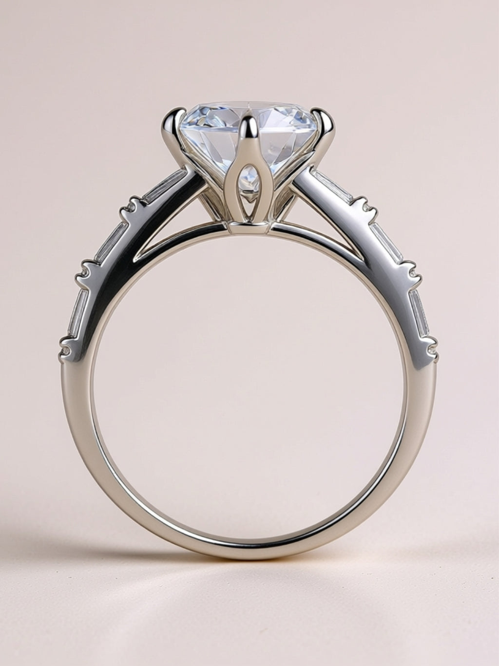 3CT Round Moissanite Bridal Ring Set - Baguette Eternity Wedding Band & Solitaire Engagement Ring