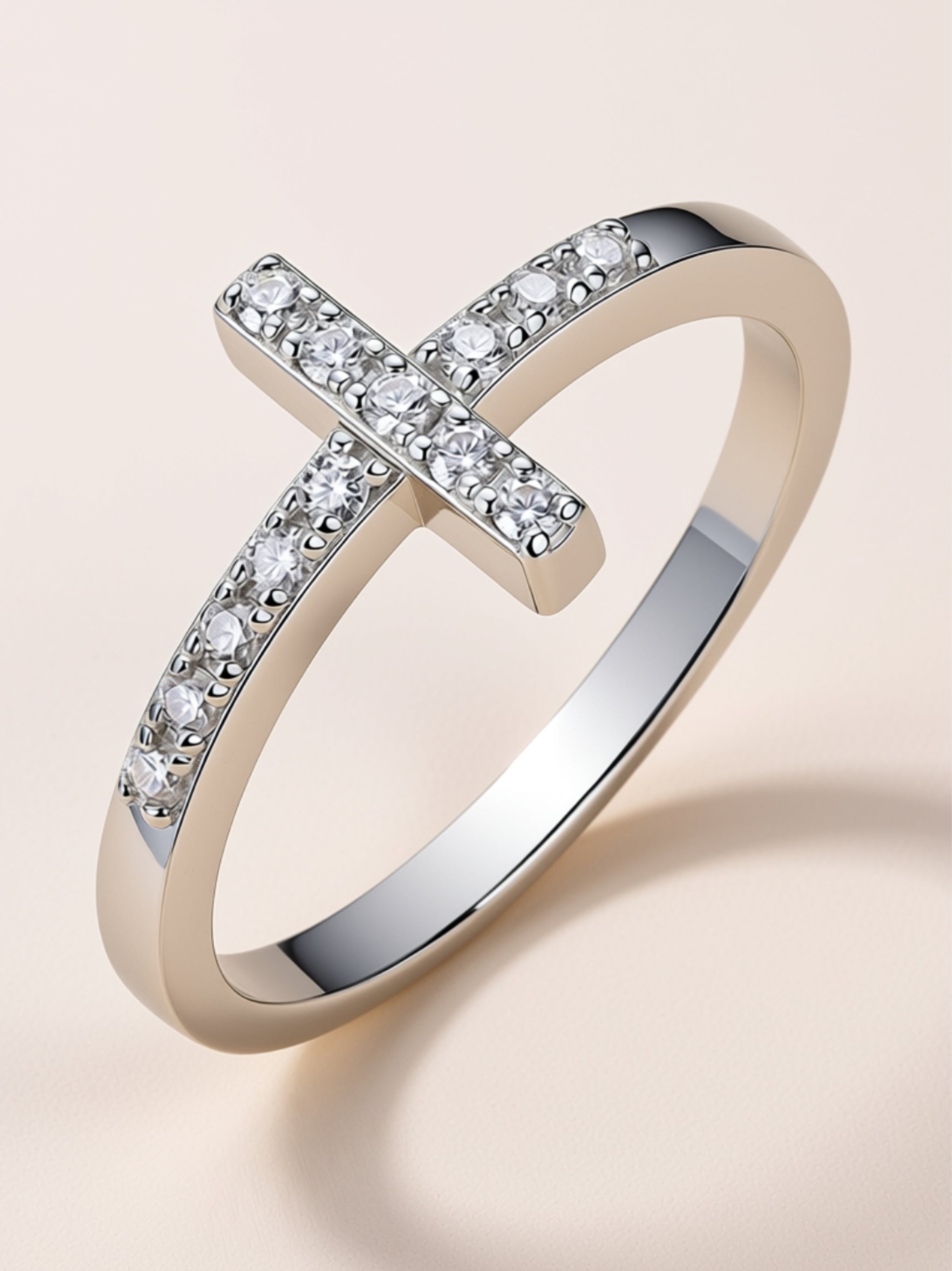Dainty Moissanite Cross Ring – S925 Gold‑Plated Sterling Silver