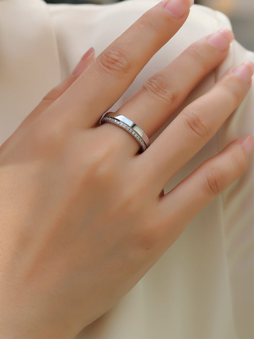 Double Ring Shadow Moissanite Wedding Band