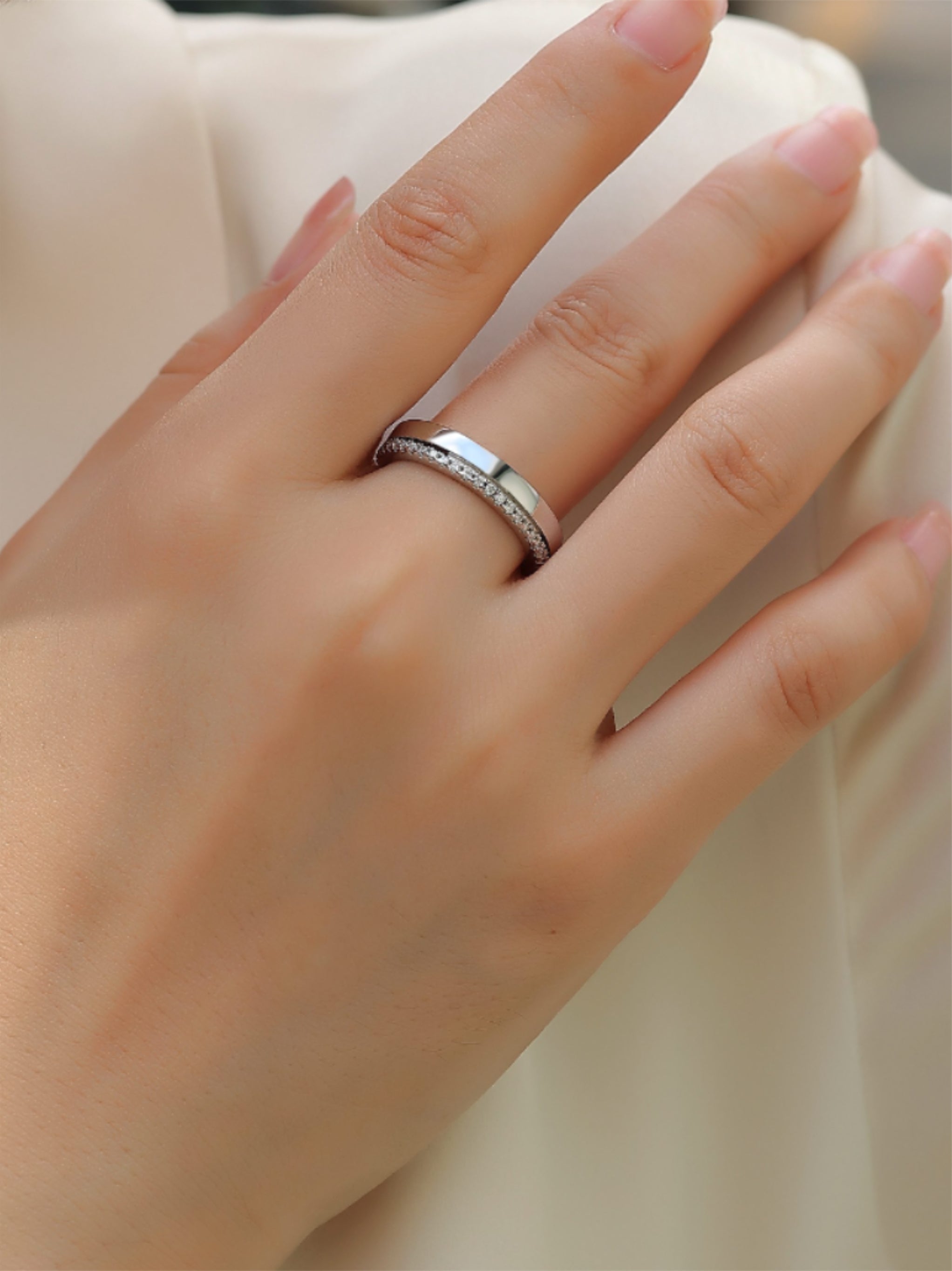 Double Ring Shadow Moissanite Wedding Band