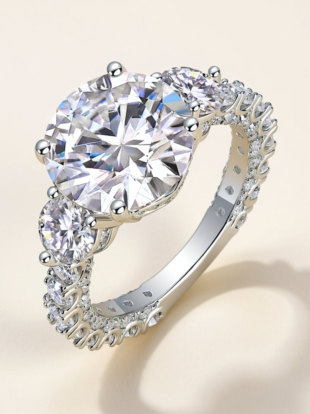 5 Carat Three‑Stone Moissanite Engagement Ring