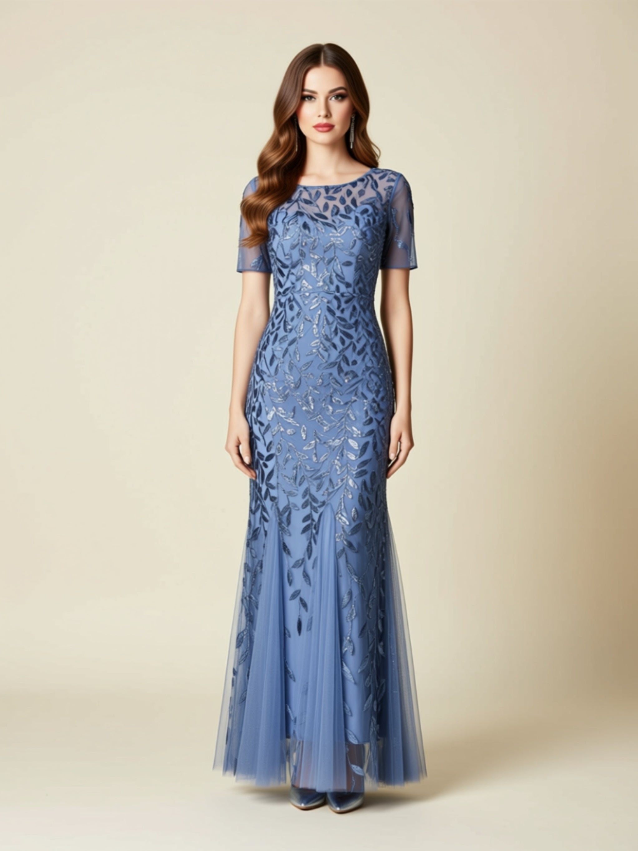 Embroidered Lace Appliqué Mermaid Gown