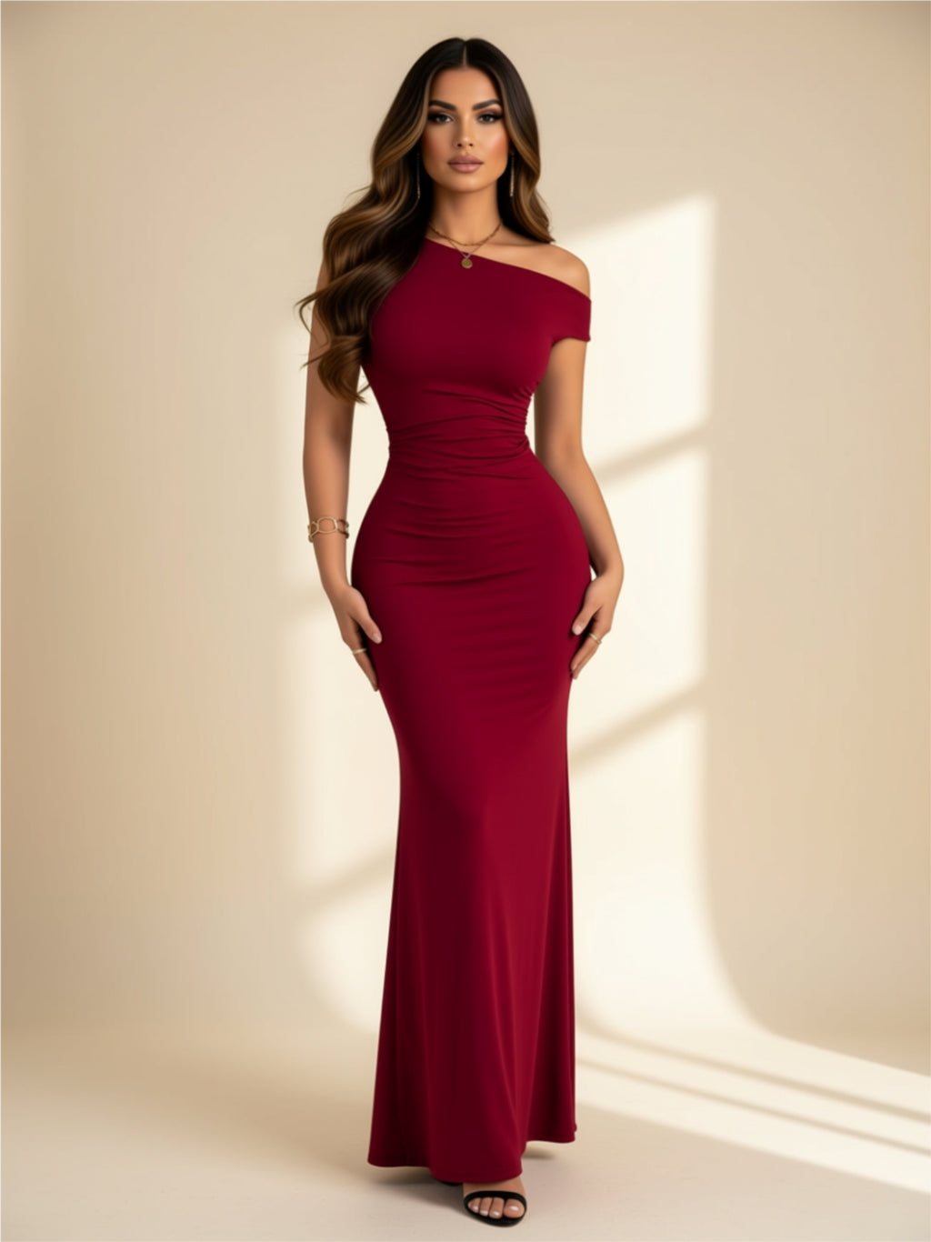 One‑Shoulder Ruched Maxi Dress
