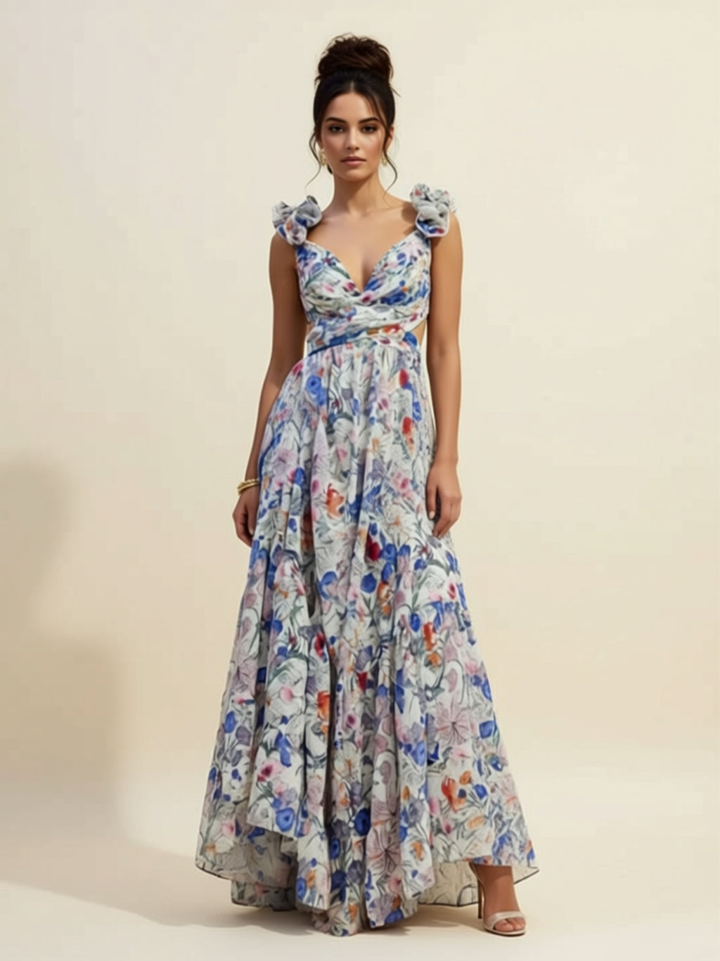 Floral Print Strapless Maxi Dress