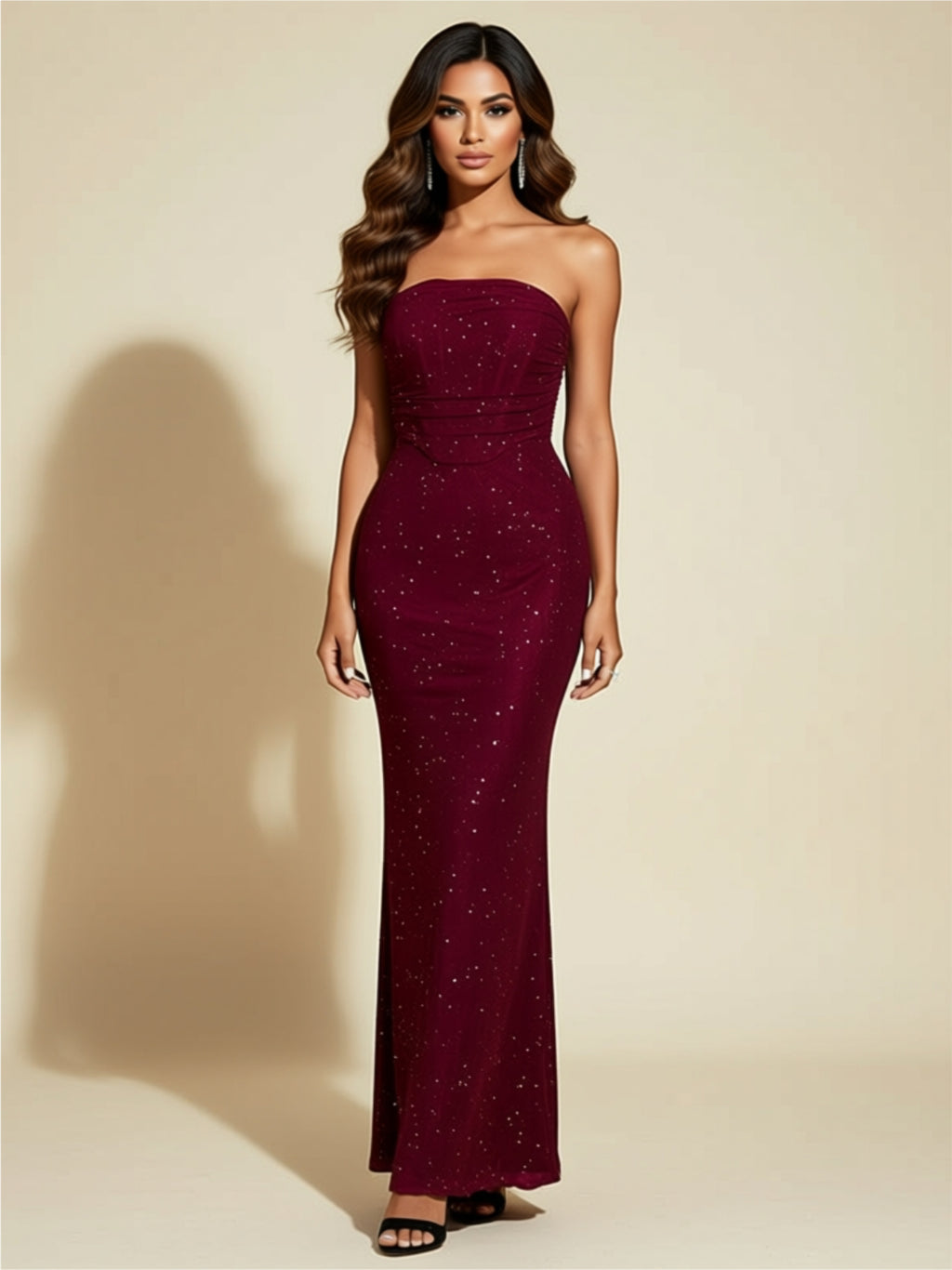 Elegant Strapless Sparkle Maxi Evening Gown
