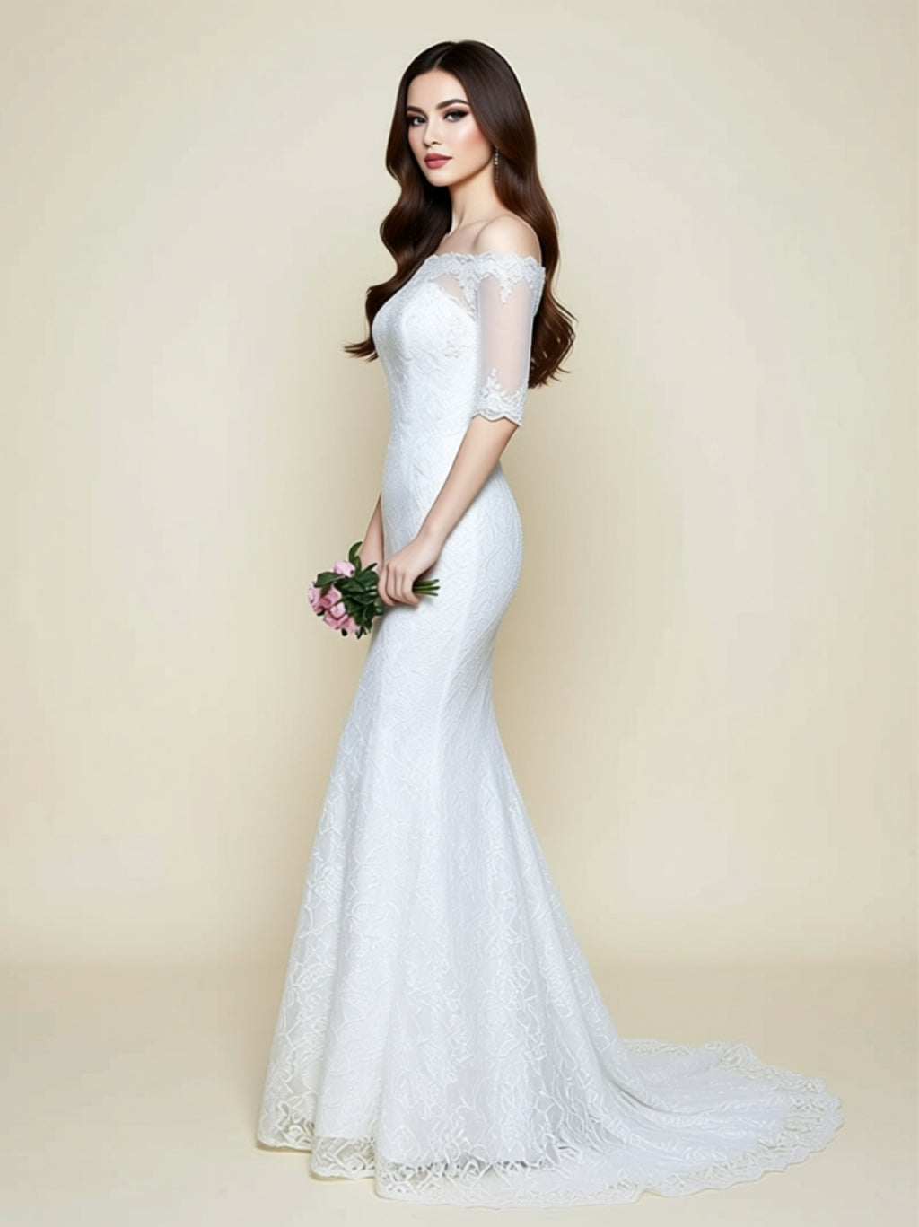 Off‑Shoulder Lace Mermaid Wedding Dress