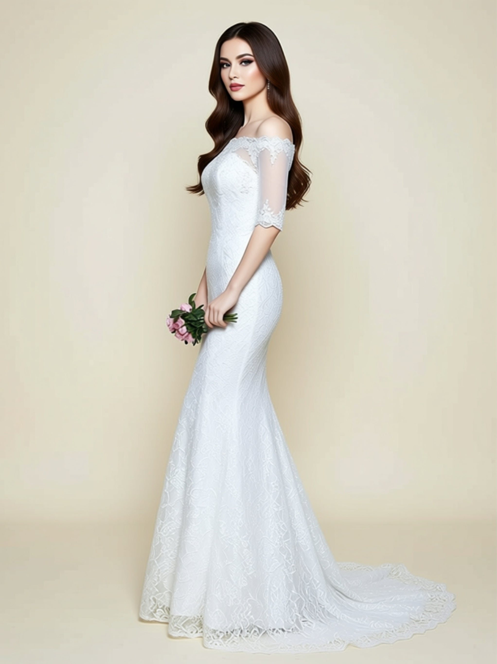 Off‑Shoulder Lace Mermaid Wedding Dress