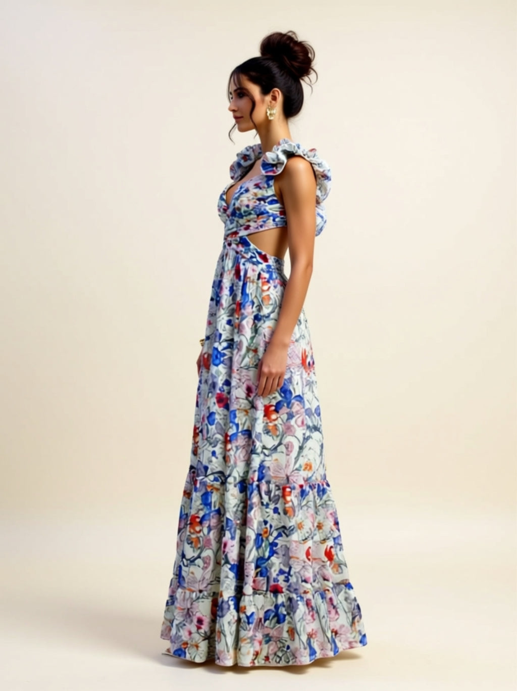 Floral Print Strapless Maxi Dress