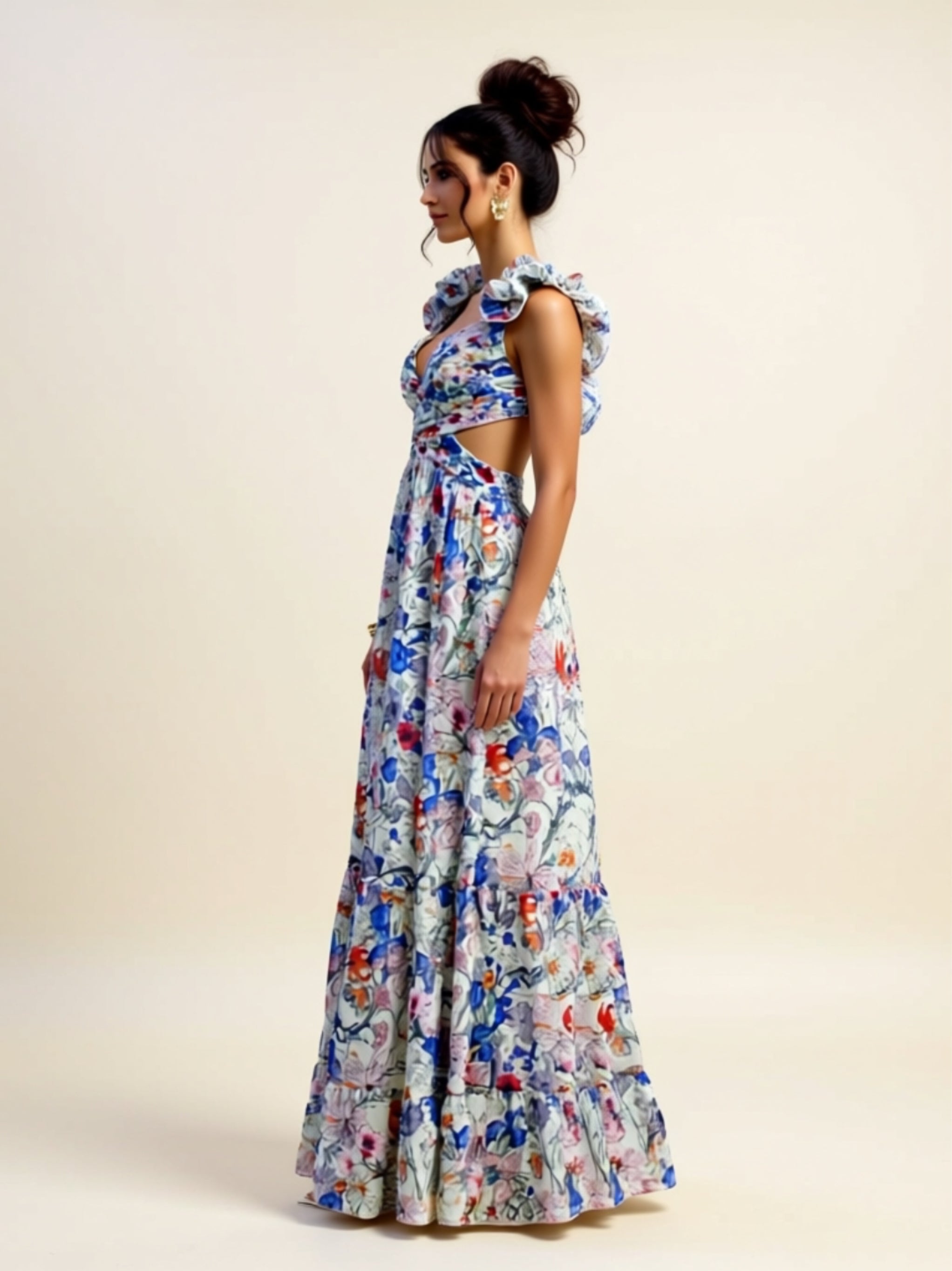 Floral Print Strapless Maxi Dress