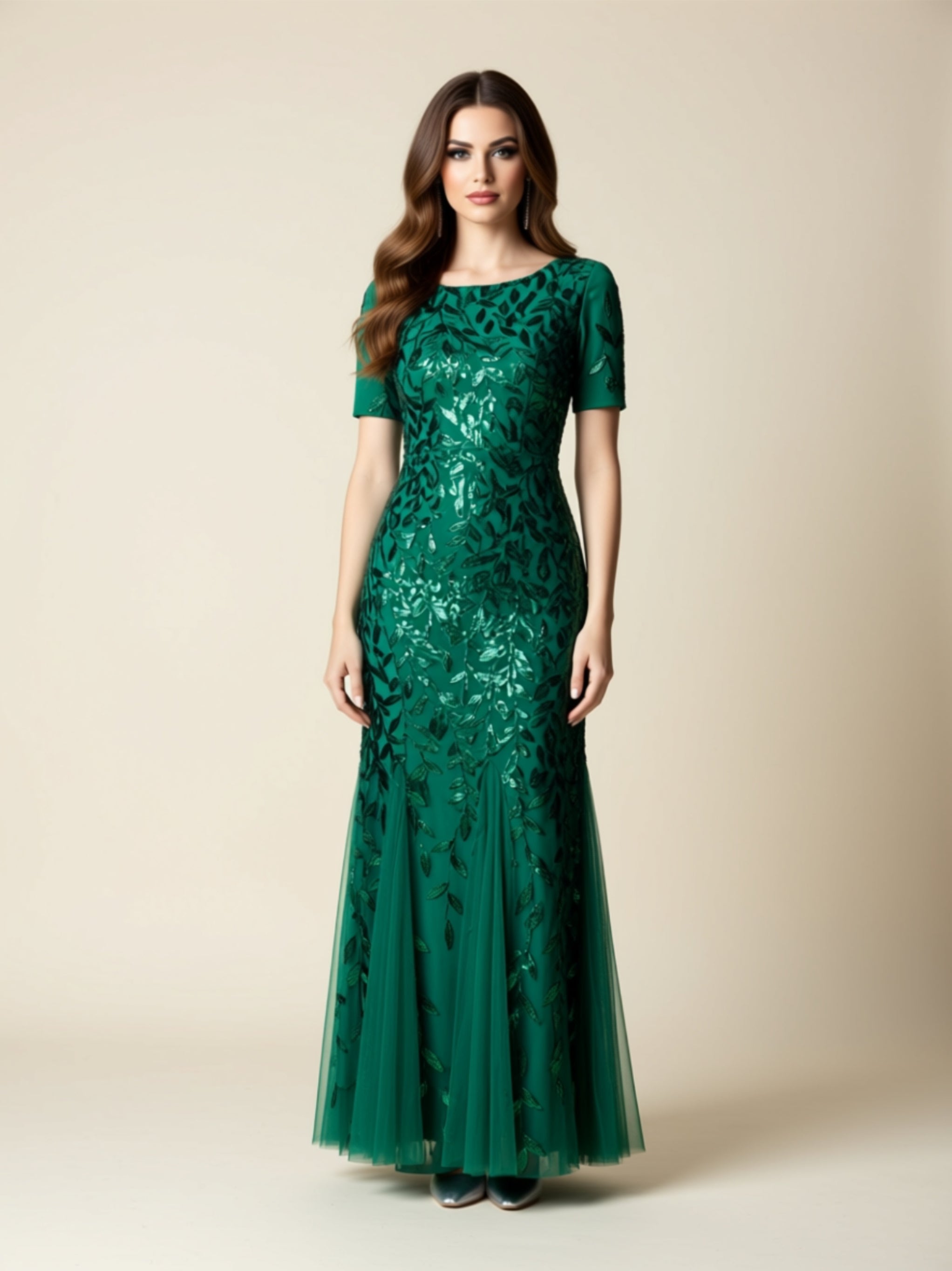 Embroidered Lace Appliqué Mermaid Gown
