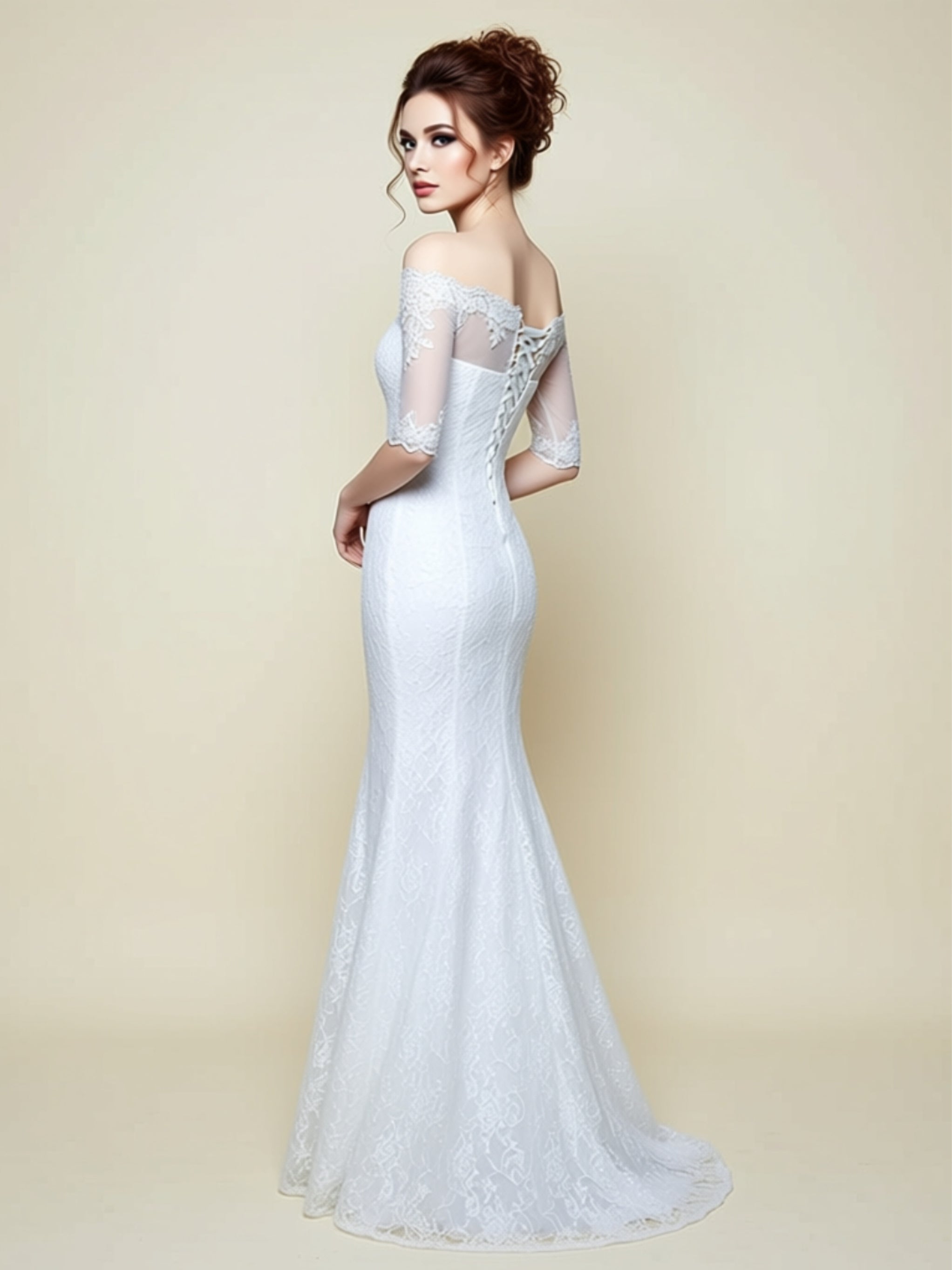 Off‑Shoulder Lace Mermaid Wedding Dress