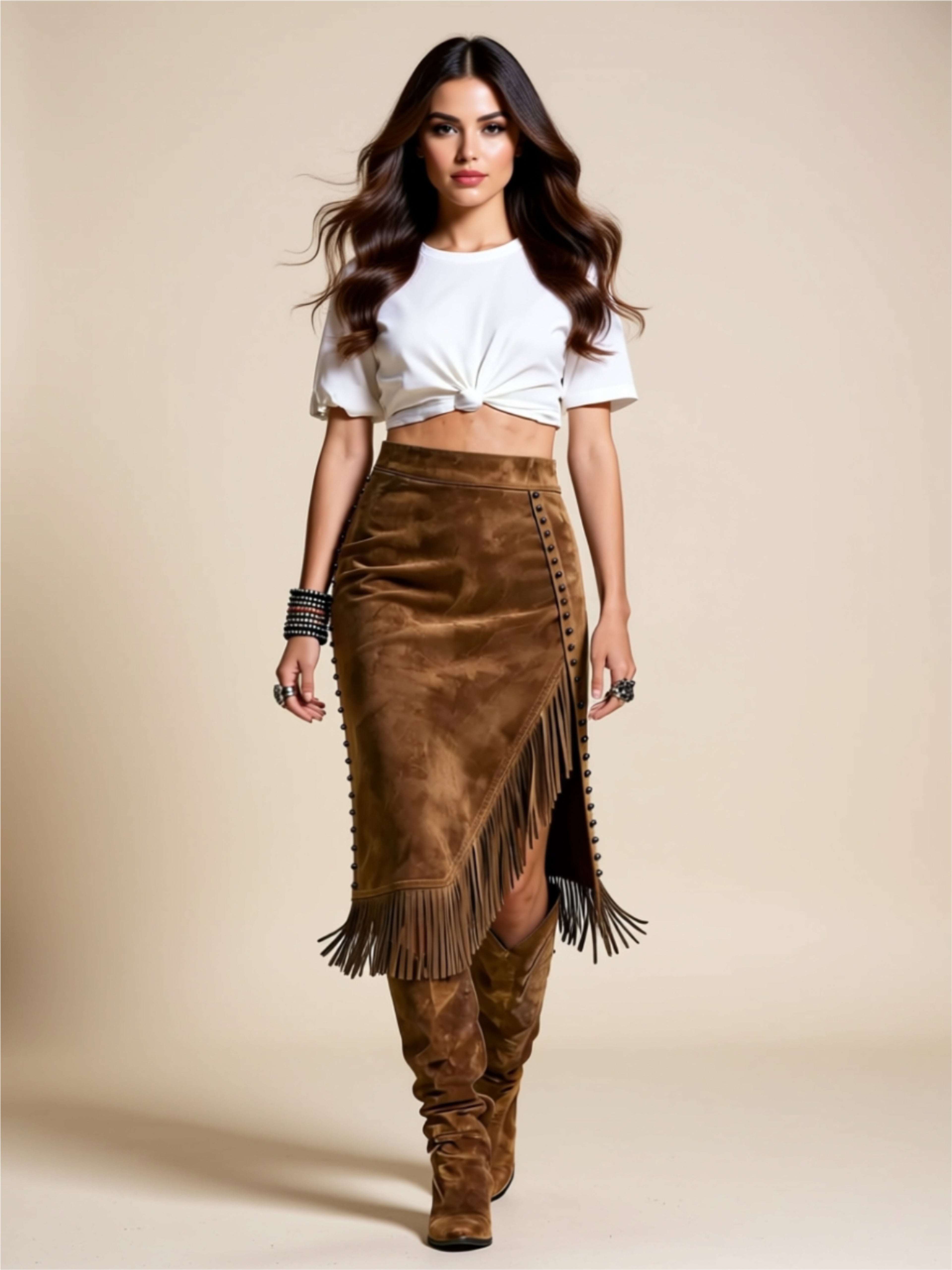 Western Fringe Midi Skirt