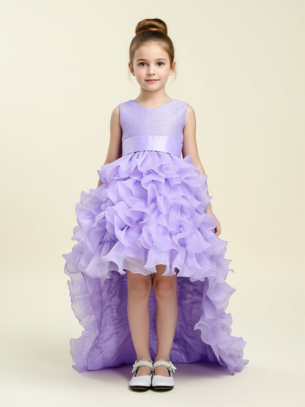 Girls’ High‑Low Ruffle Ball Gown