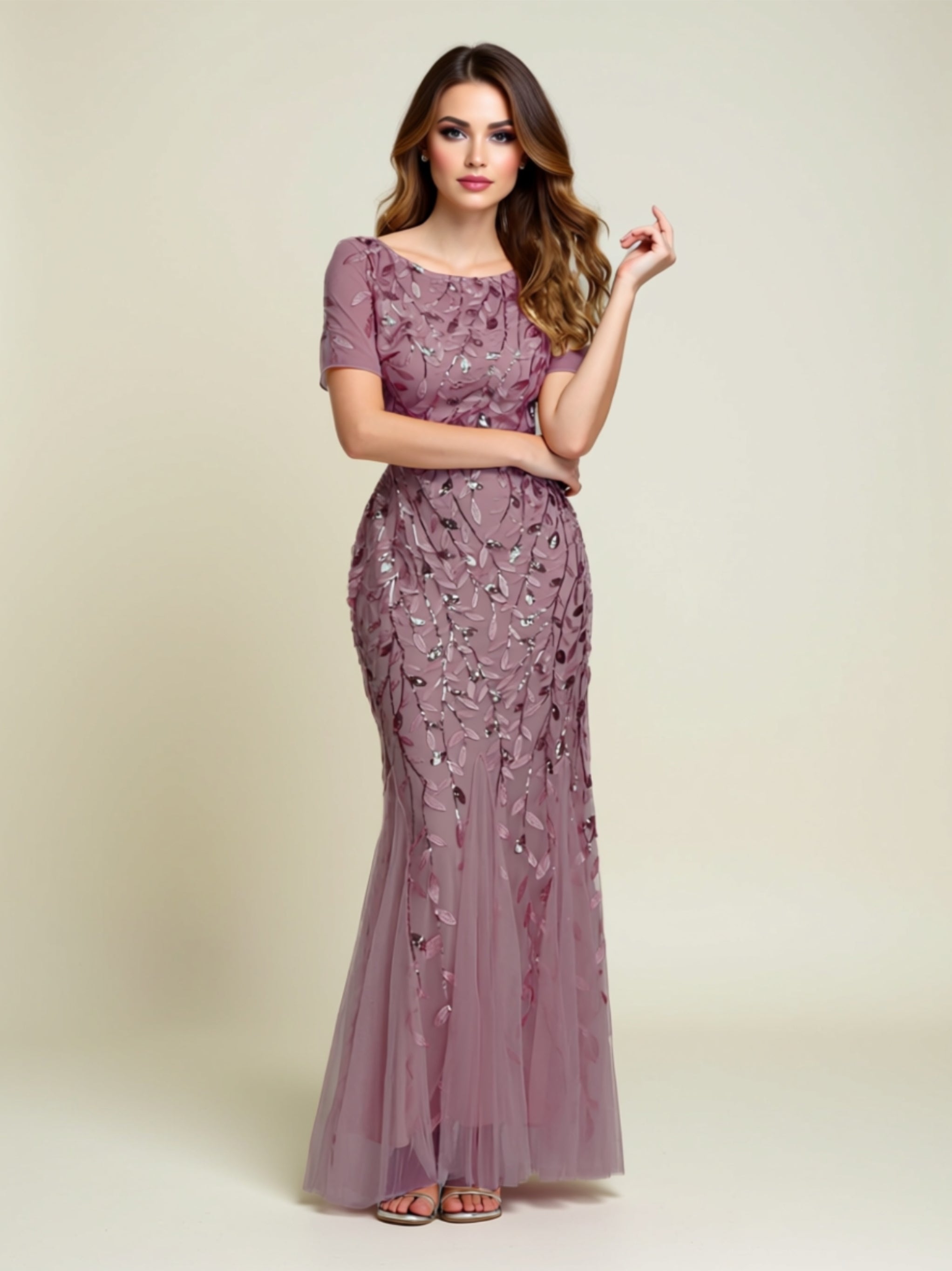 Embroidered Lace Appliqué Mermaid Gown
