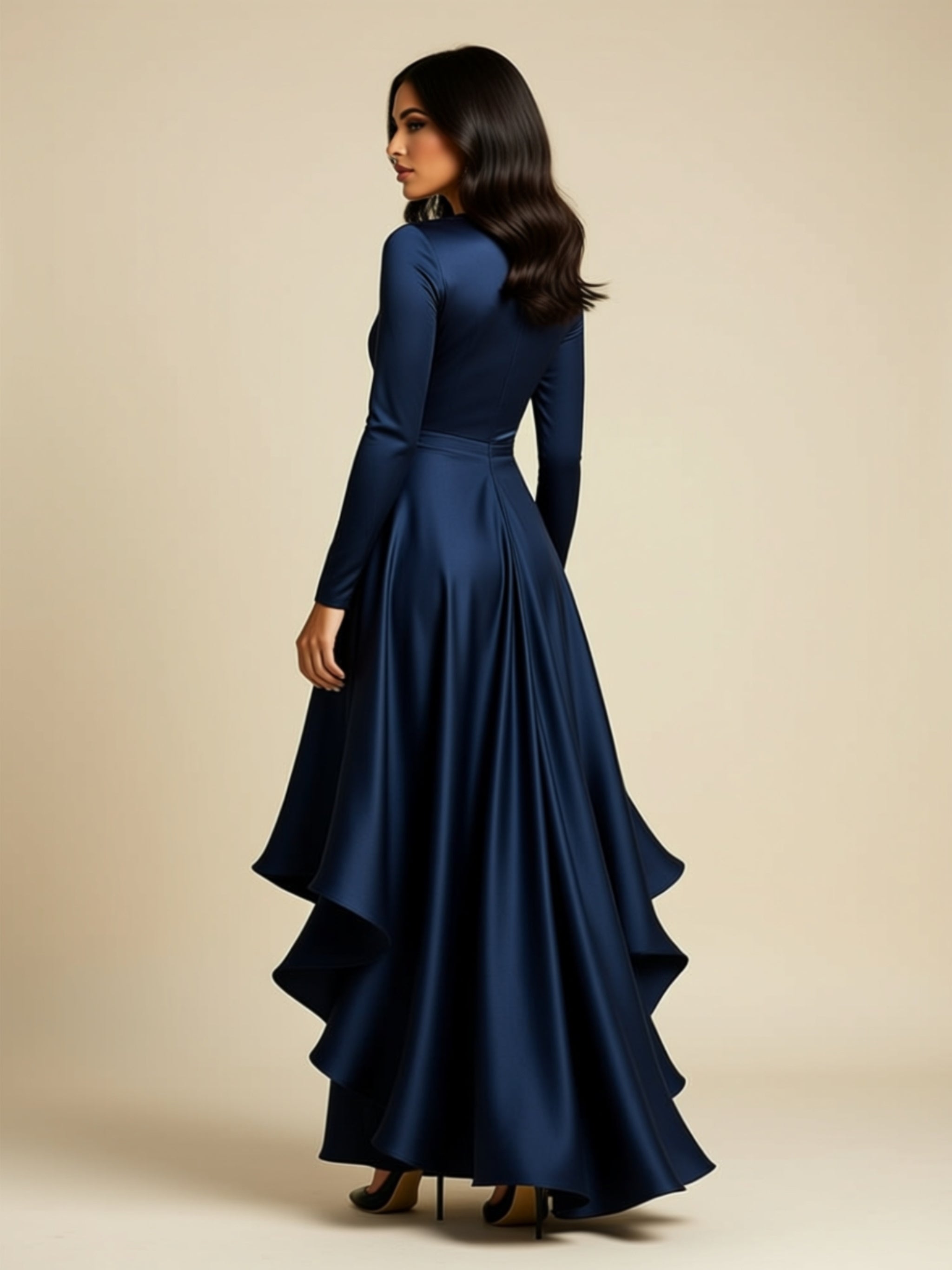 Asymmetric Ruffle High‑Waist Maxi Dress