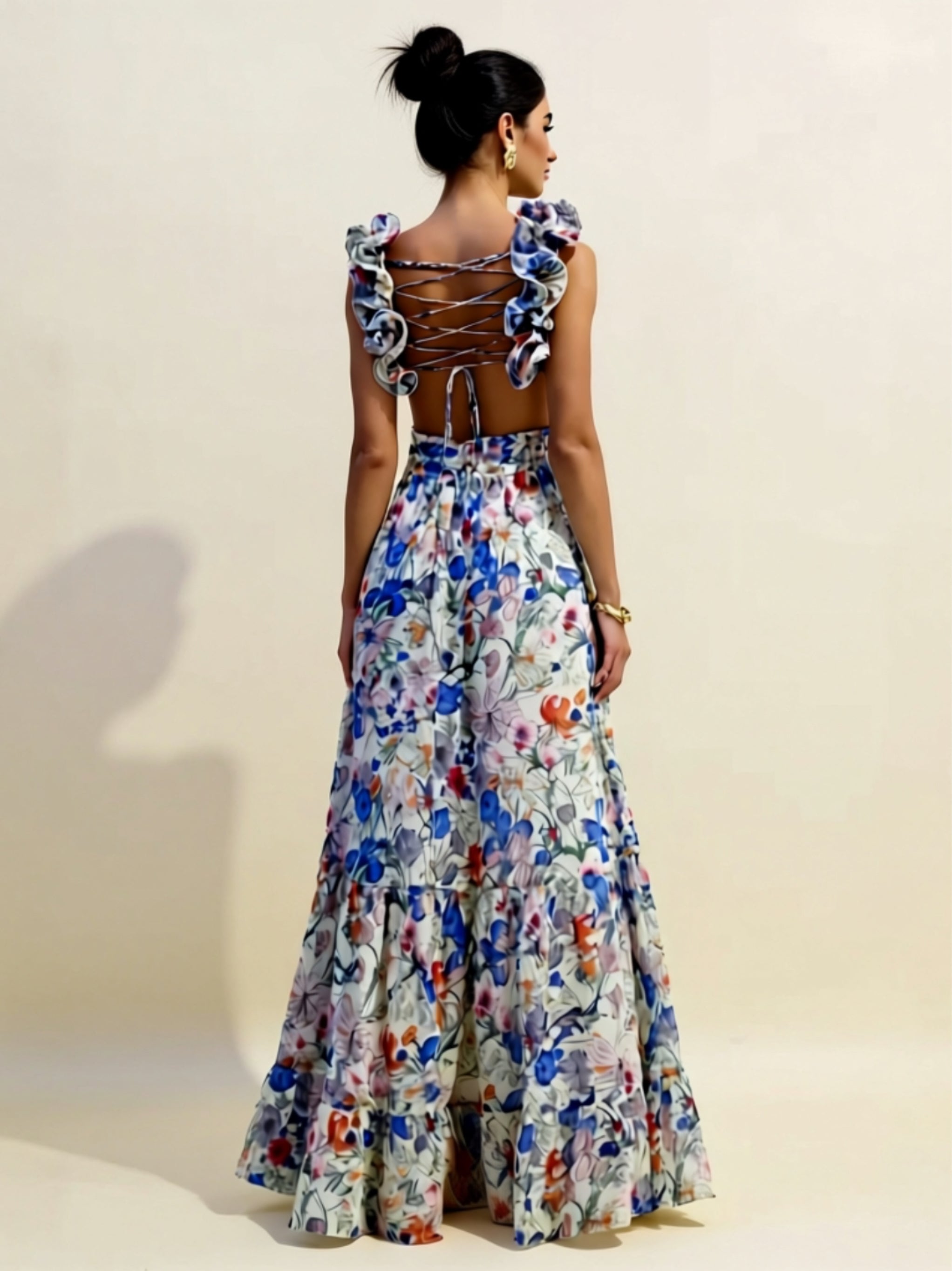 Floral Print Strapless Maxi Dress