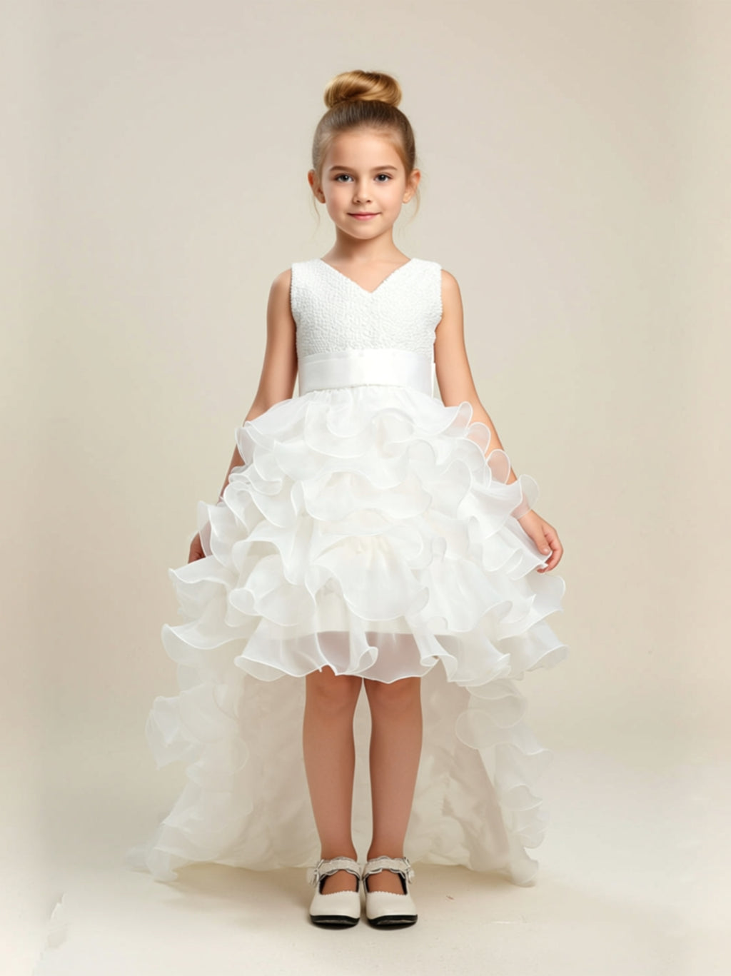 Girls’ High‑Low Ruffle Ball Gown
