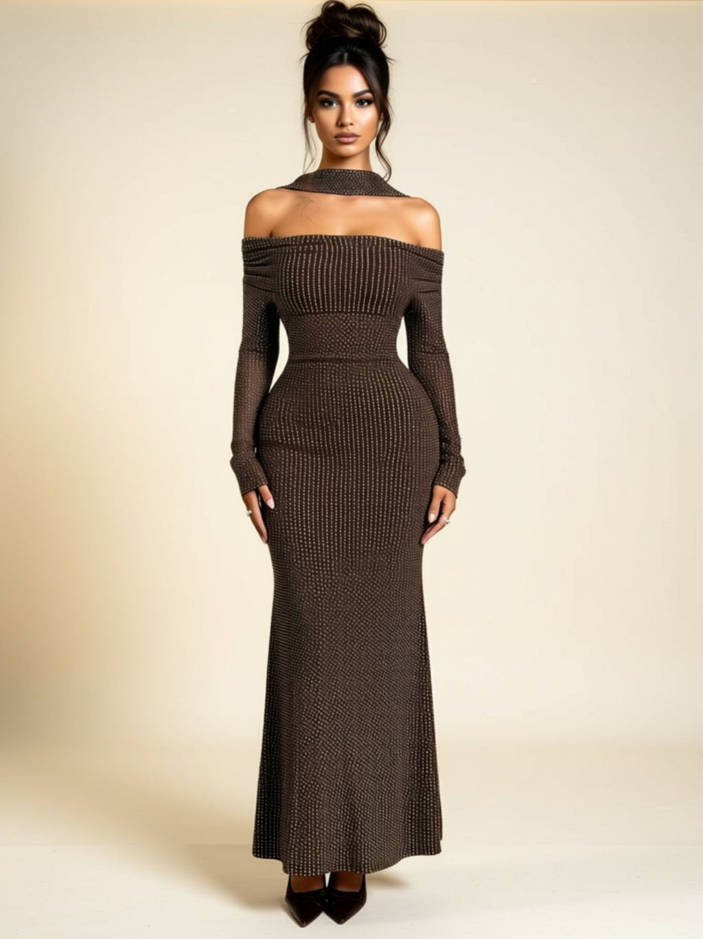 Off‑Shoulder Long Sleeve Bodycon Maxi Dress