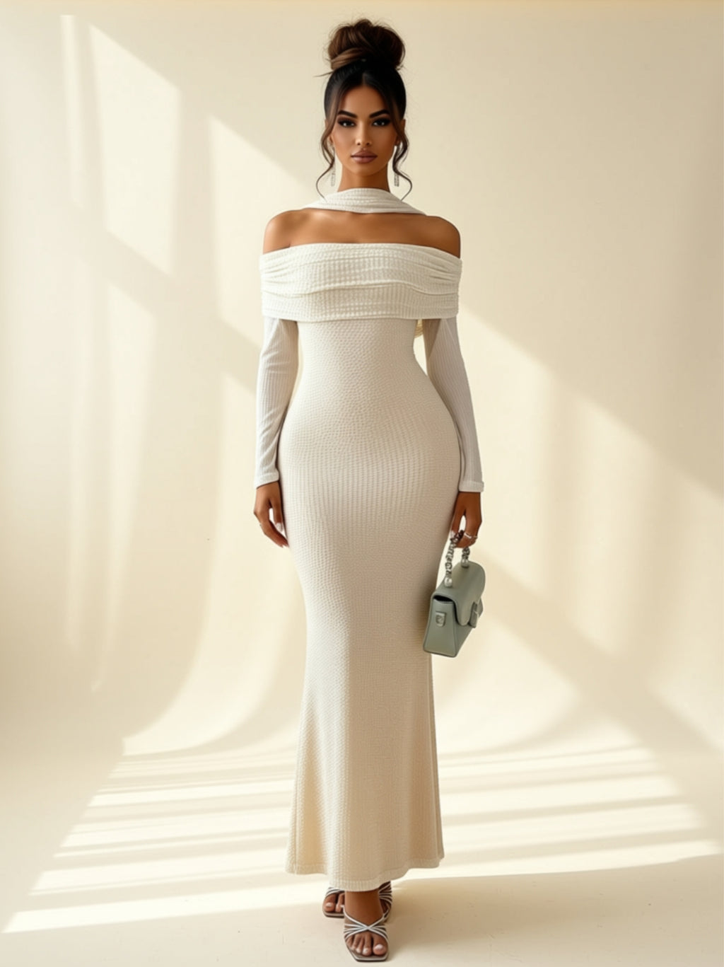 Off‑Shoulder Long Sleeve Bodycon Maxi Dress