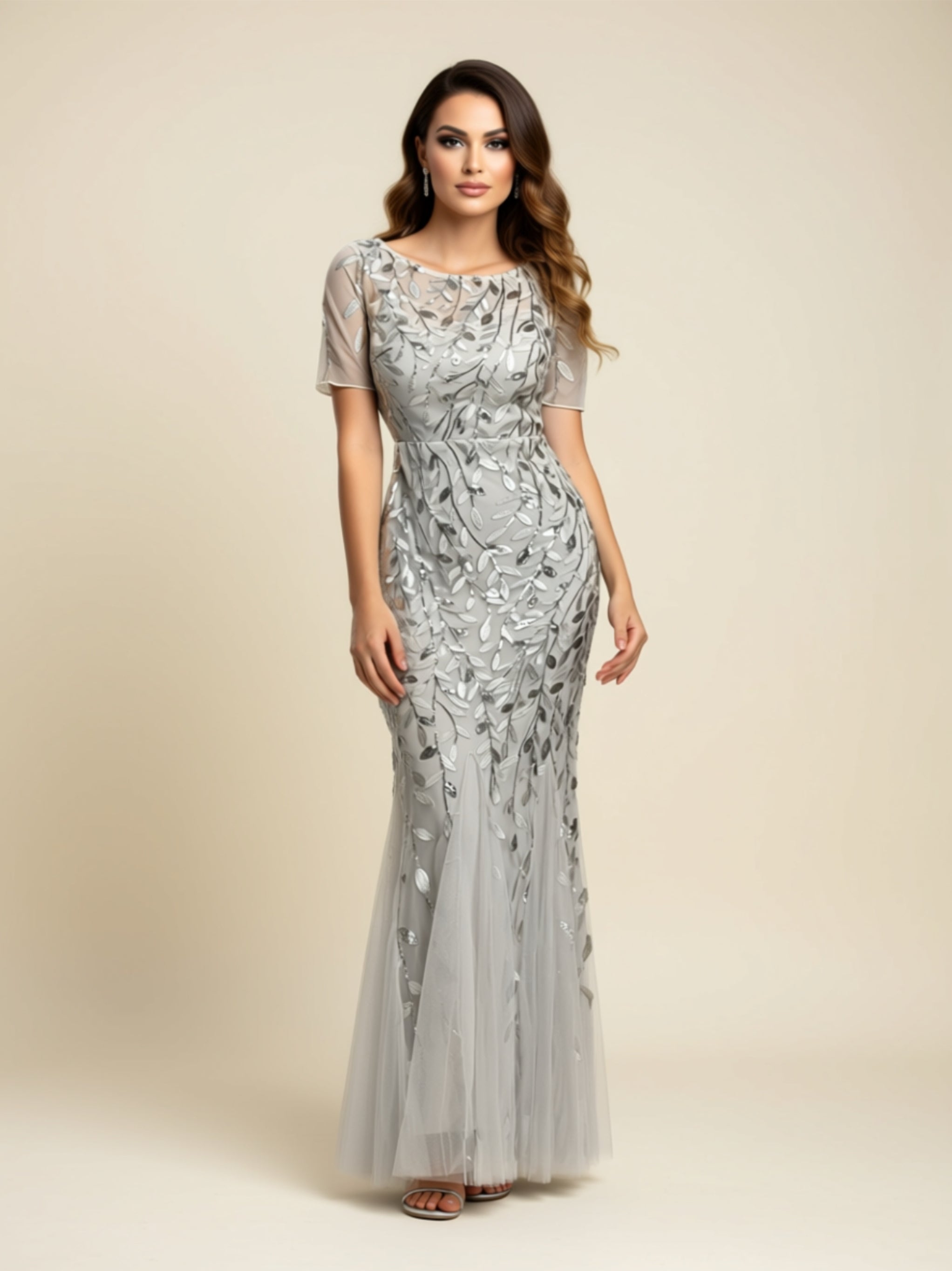 Embroidered Lace Appliqué Mermaid Gown