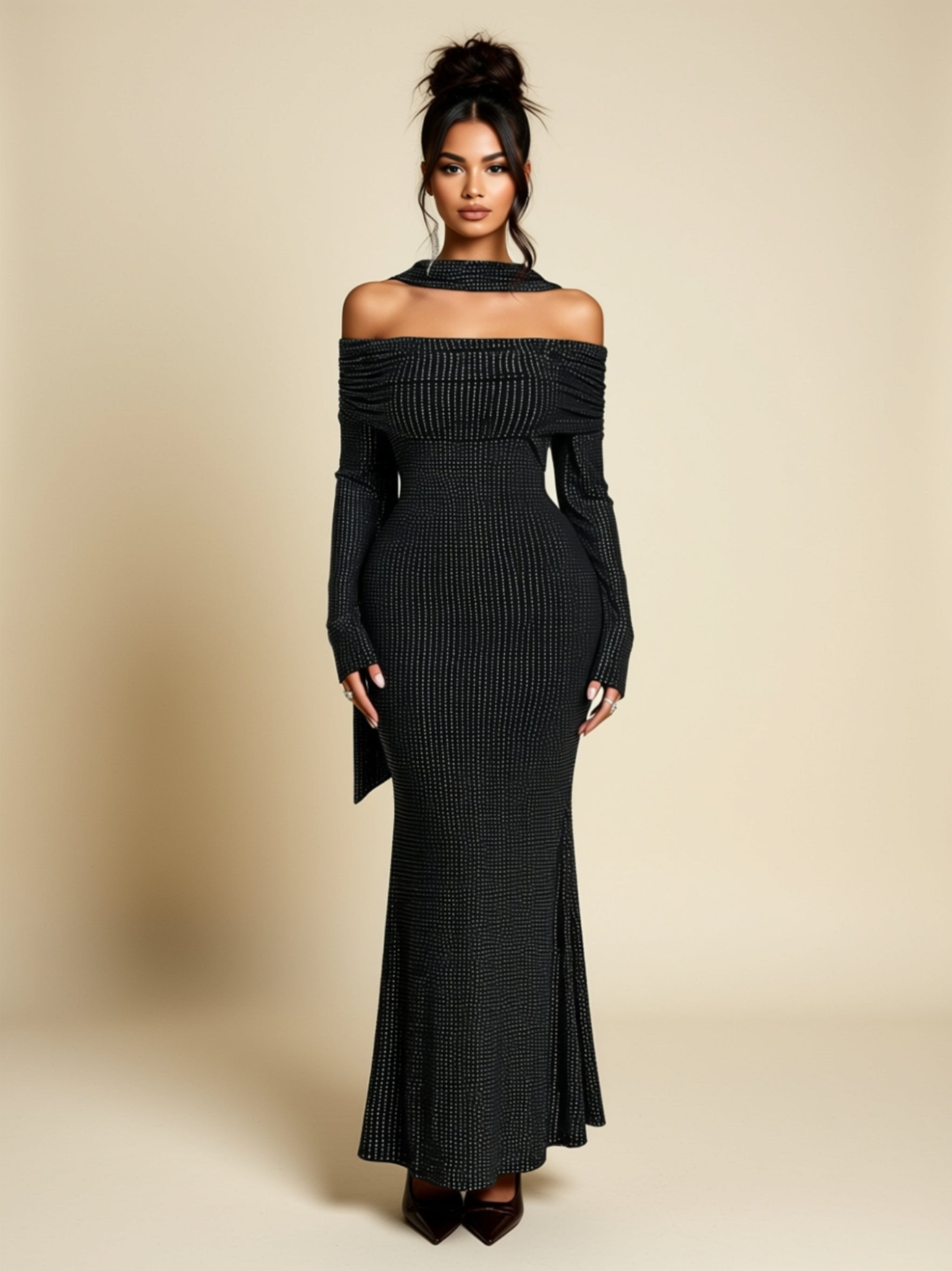 Off‑Shoulder Long Sleeve Bodycon Maxi Dress