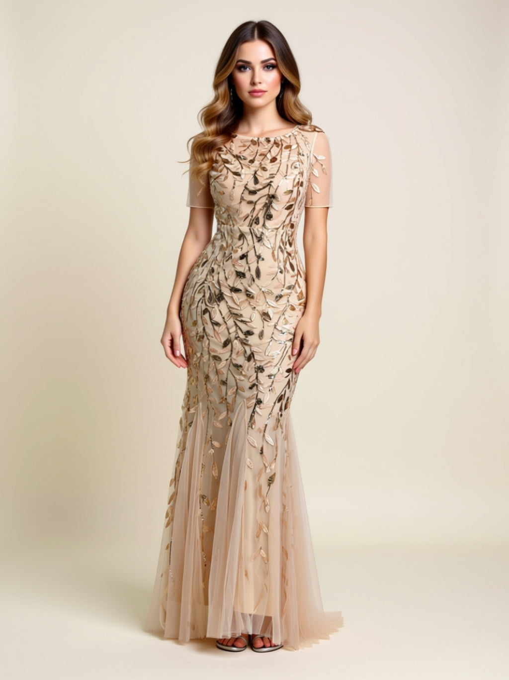 Embroidered Lace Appliqué Mermaid Gown