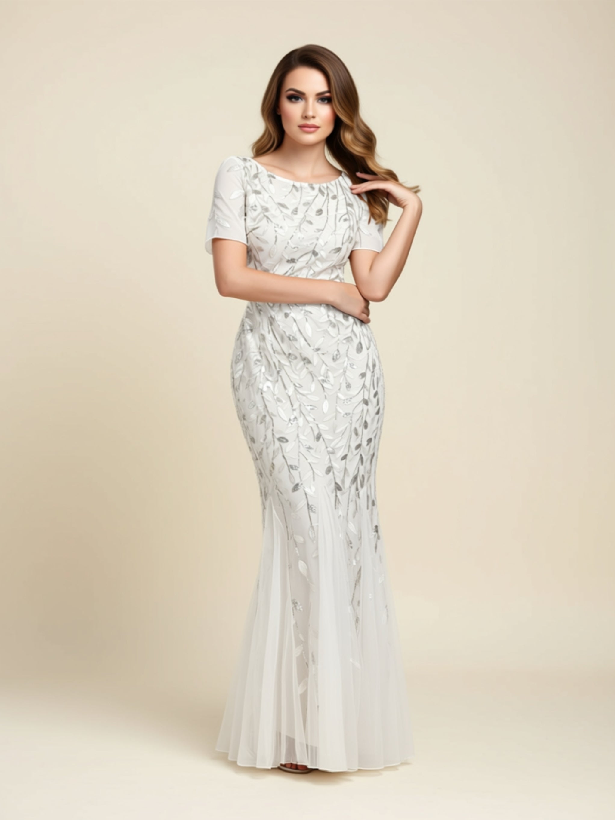 Embroidered Lace Appliqué Mermaid Gown