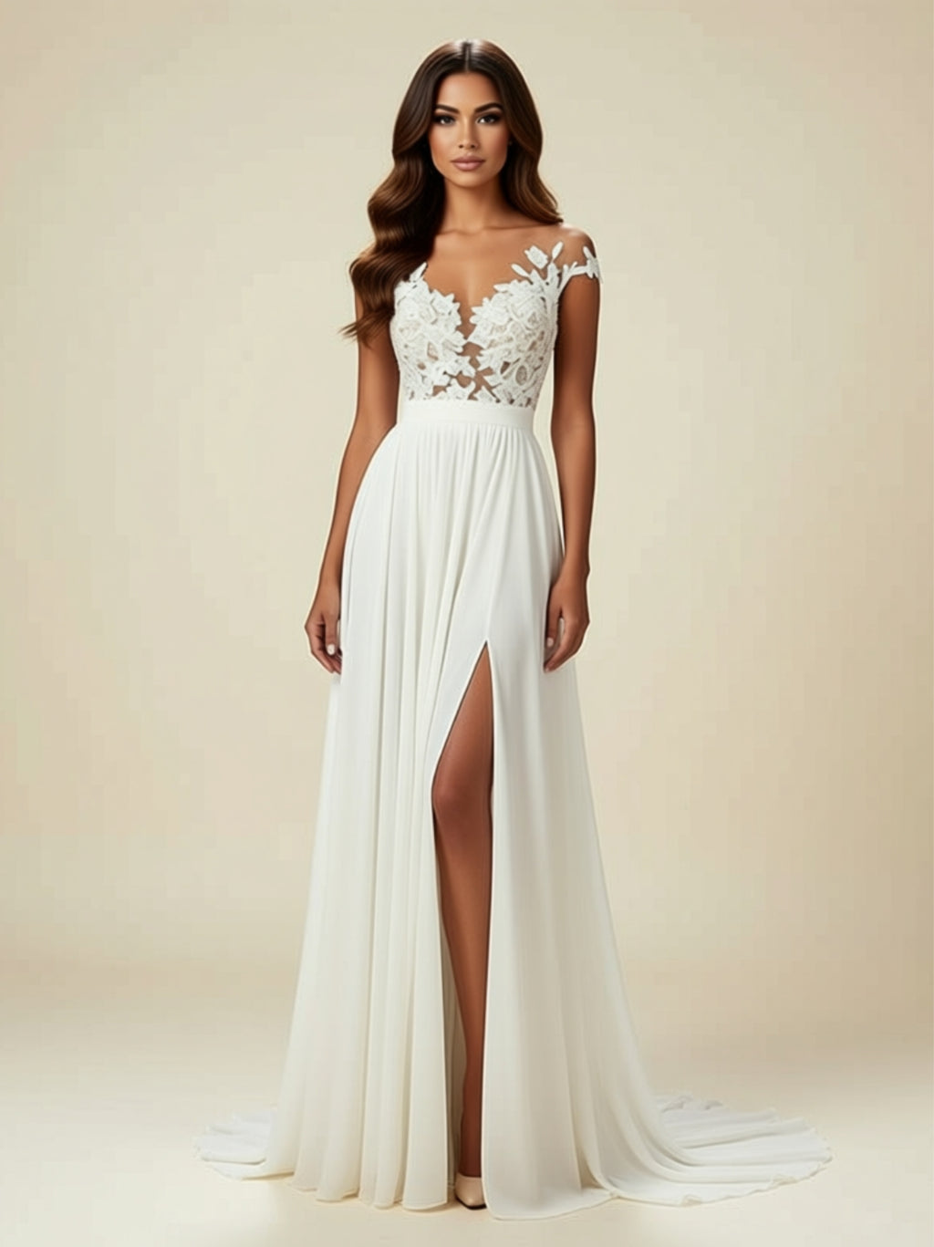 Floral Appliqué A‑Line Wedding Dress