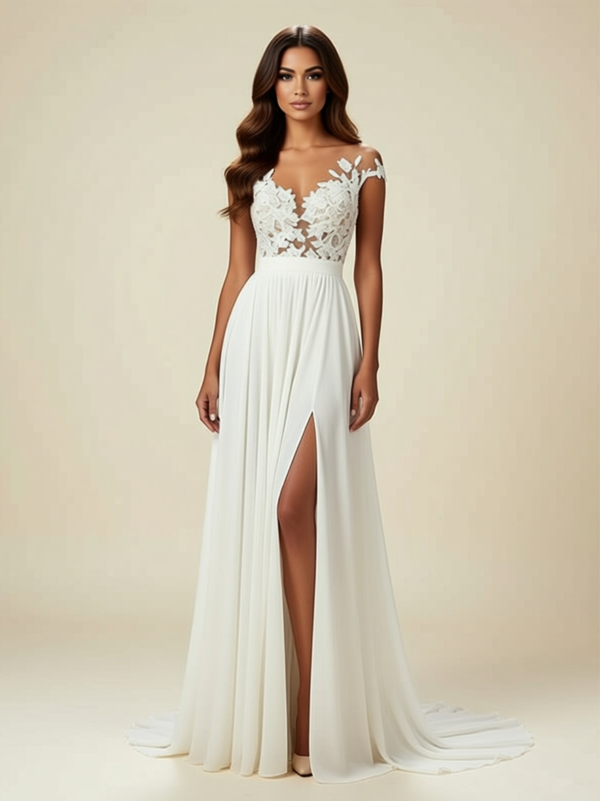 Floral Appliqué A‑Line Wedding Dress