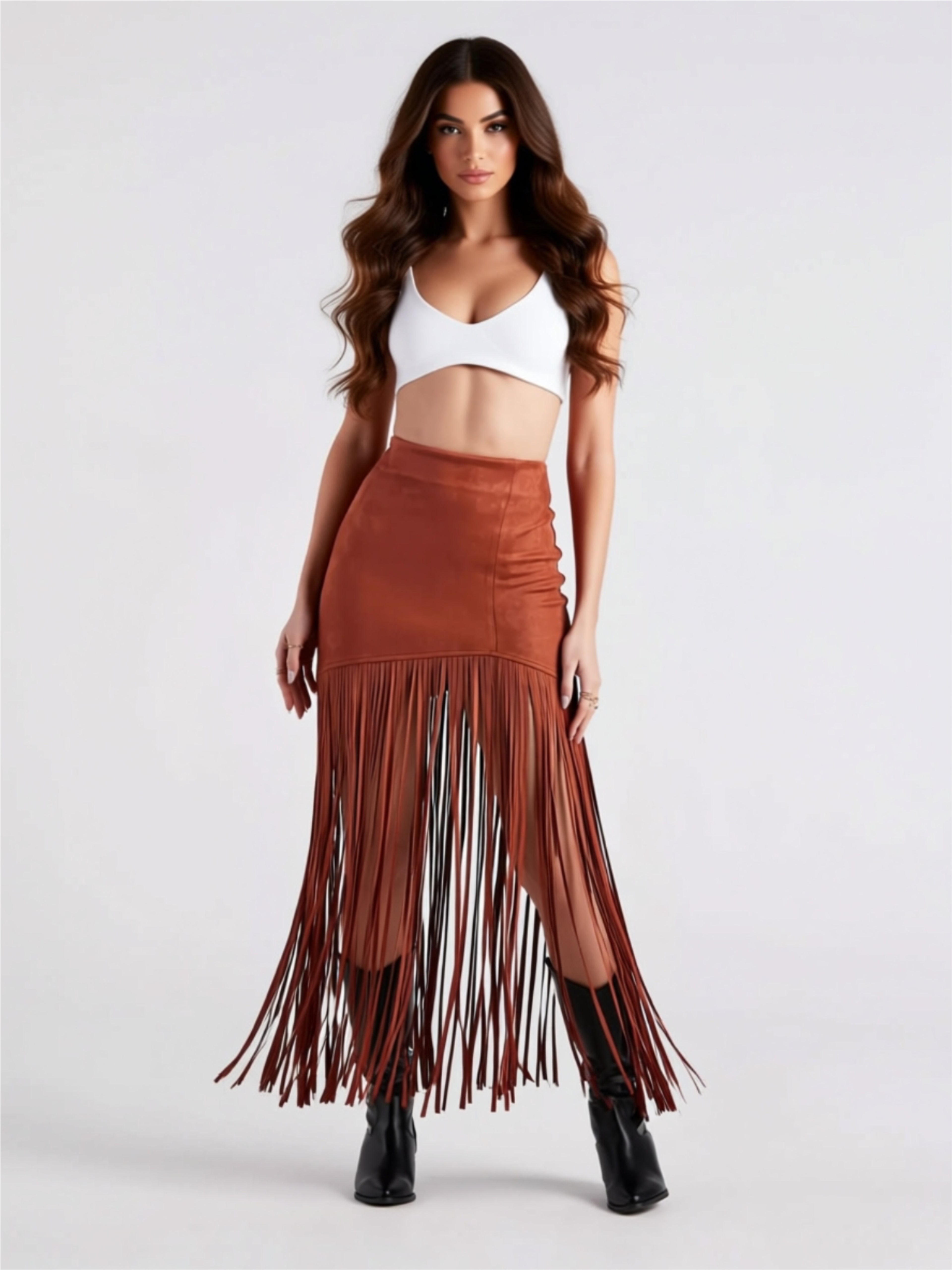 Western Fringe Maxi Skirt