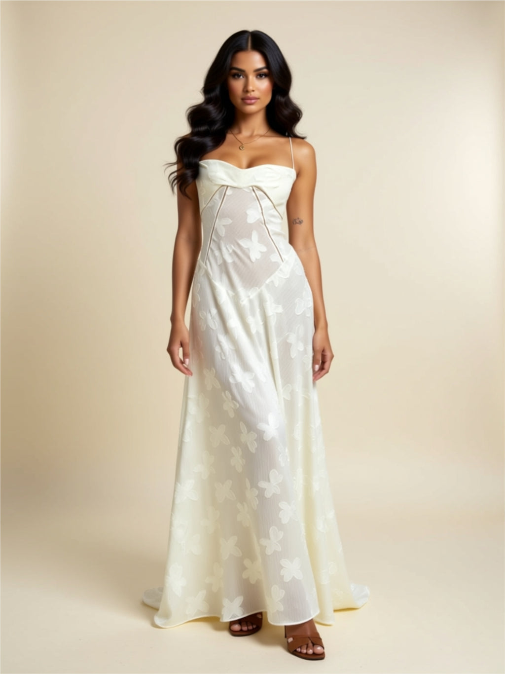 Elegant Floral 3D Appliqué Maxi Dress