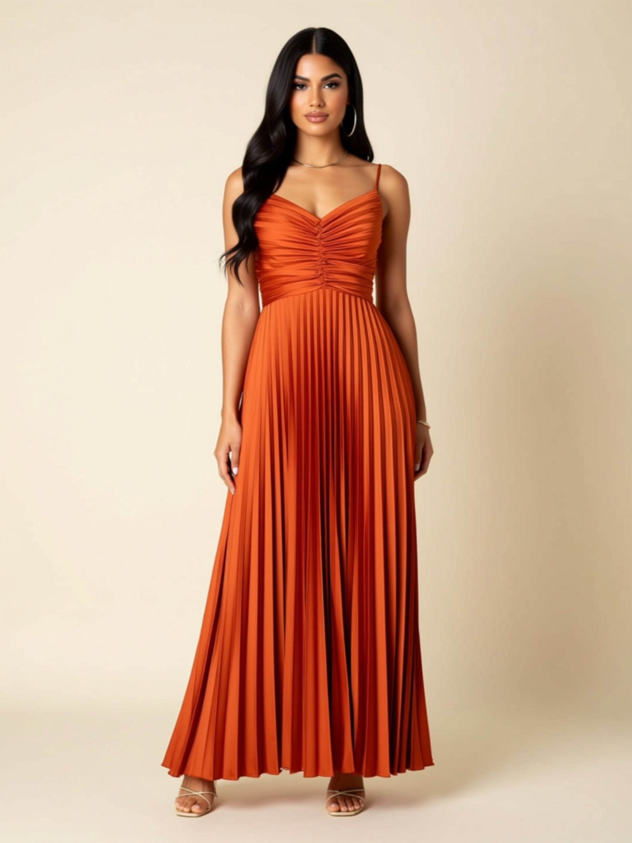 Pleated Spaghetti Strap Maxi Dress