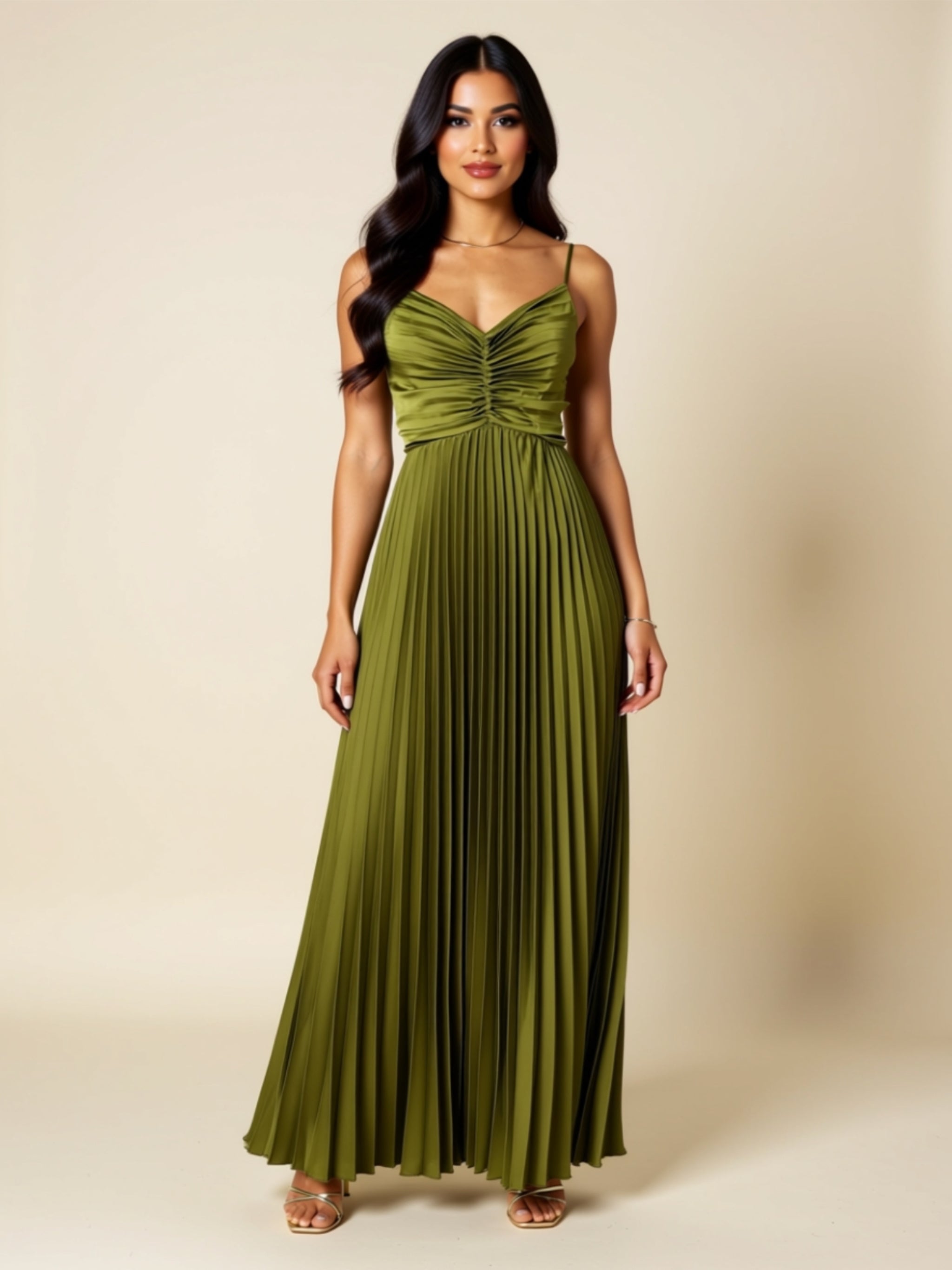 Pleated Spaghetti Strap Maxi Dress