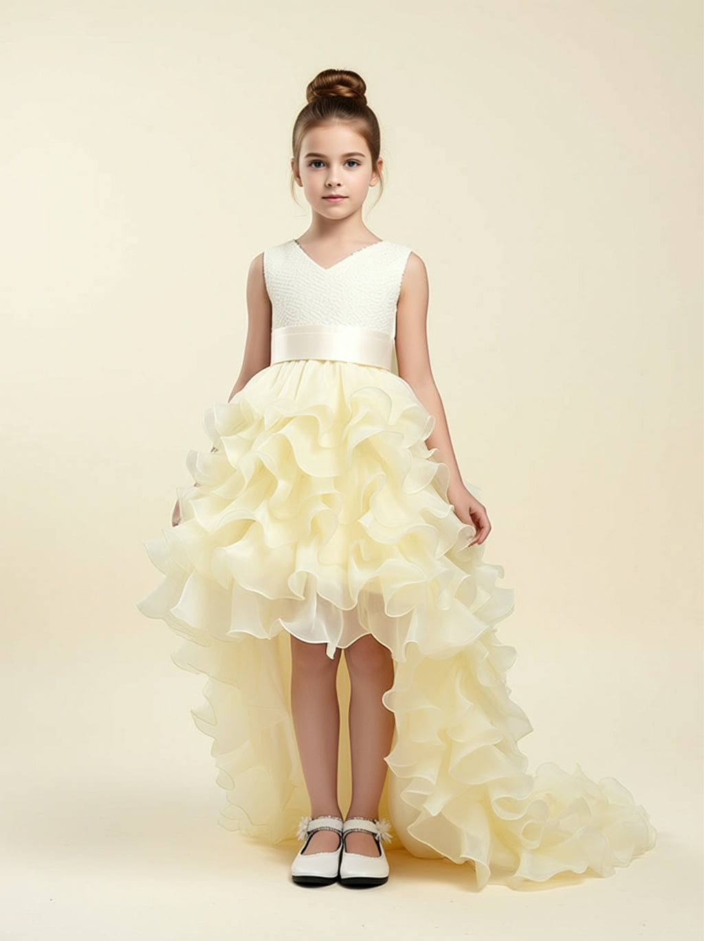 Girls’ High‑Low Ruffle Ball Gown