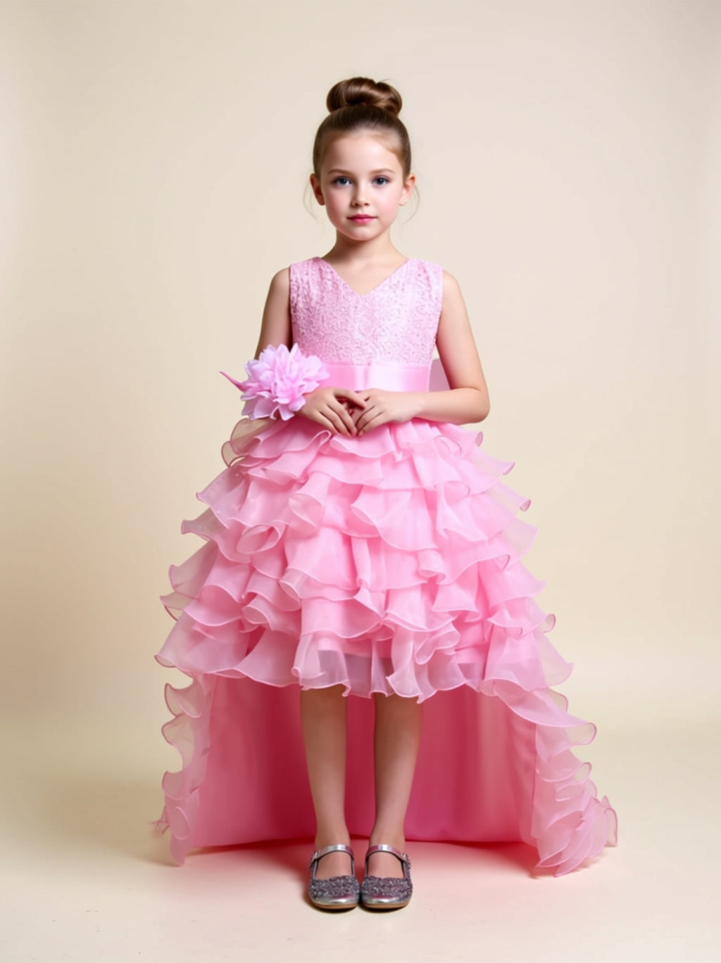 Girls’ High‑Low Ruffle Ball Gown