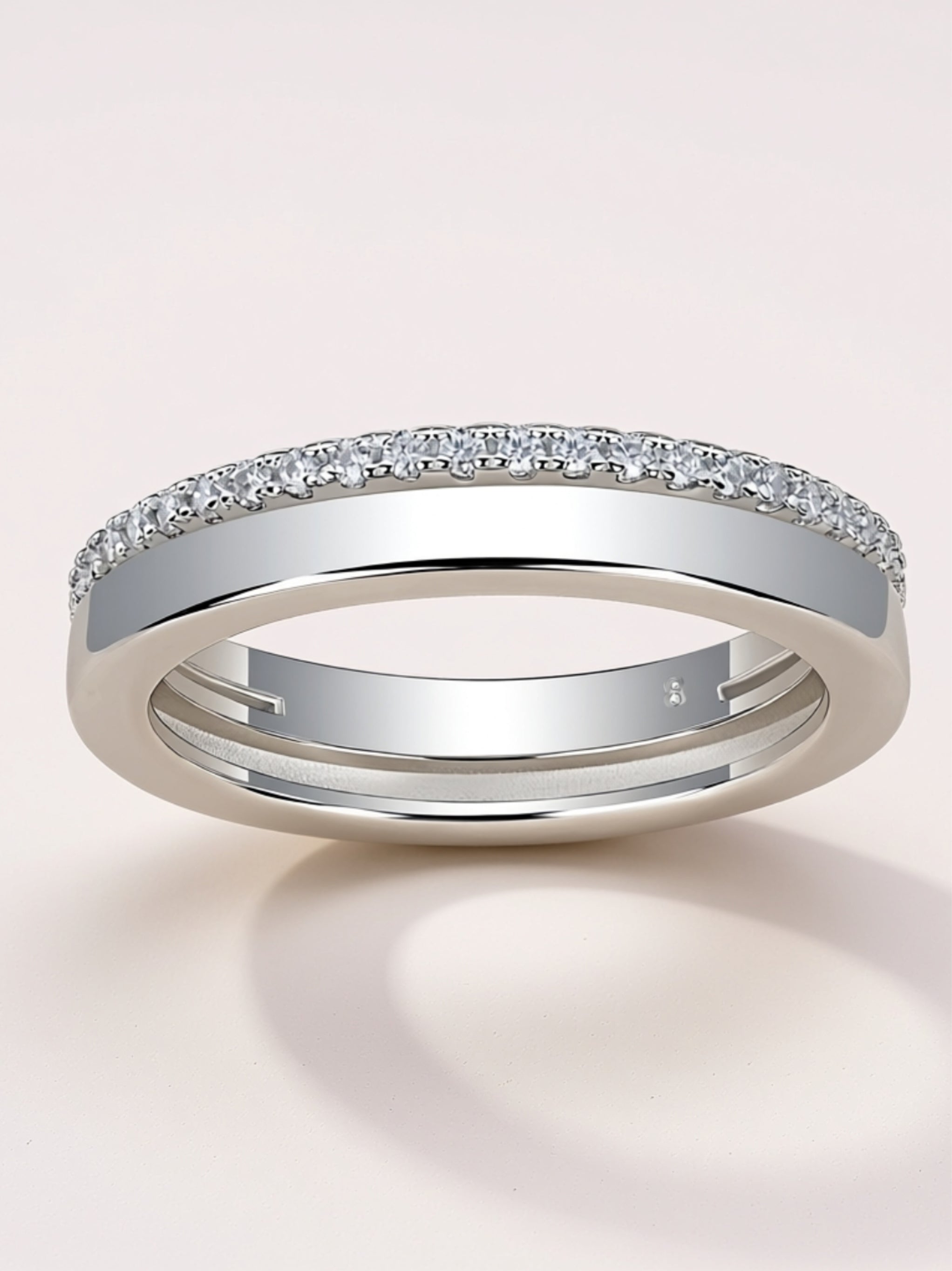 Double Ring Shadow Moissanite Wedding Band