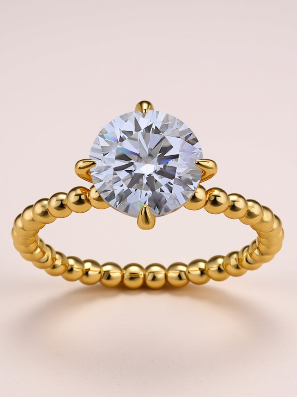 3CT Round Moissanite Beaded Band Engagement Ring