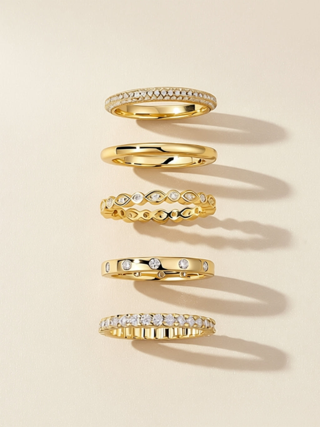 Gold Vermeil Moissanite Ring Set (5‑Piece)