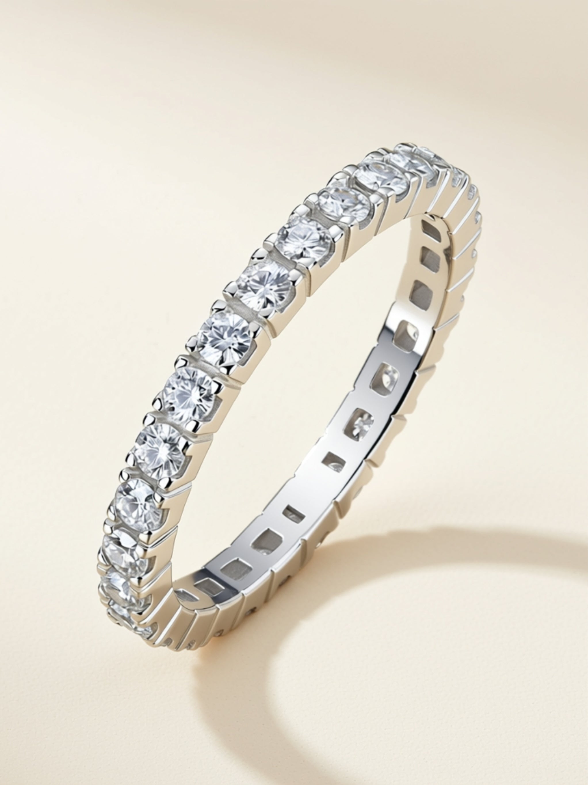 S925 Platinum‑Plated Thin Moissanite Eternity Band