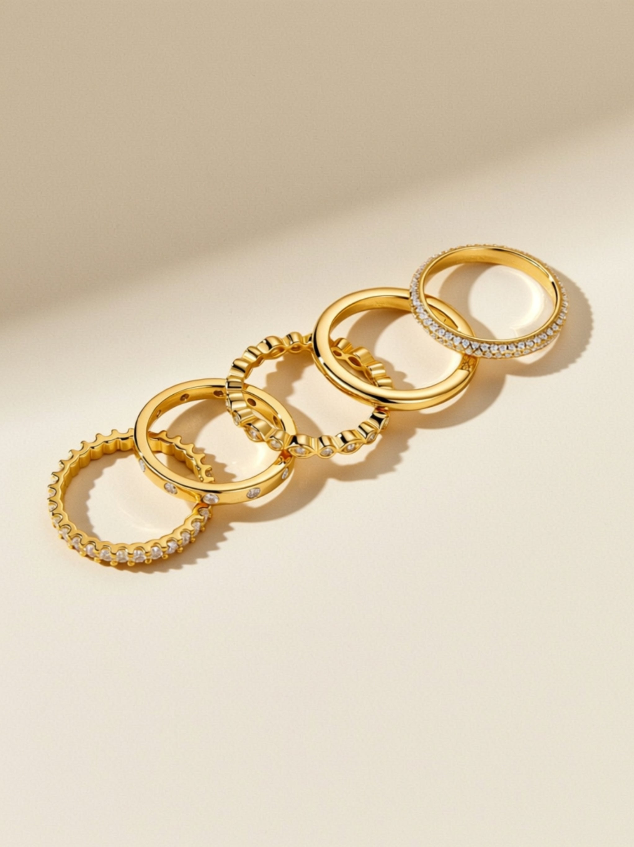 Gold Moissanite Stacking Rings (Set of 5)