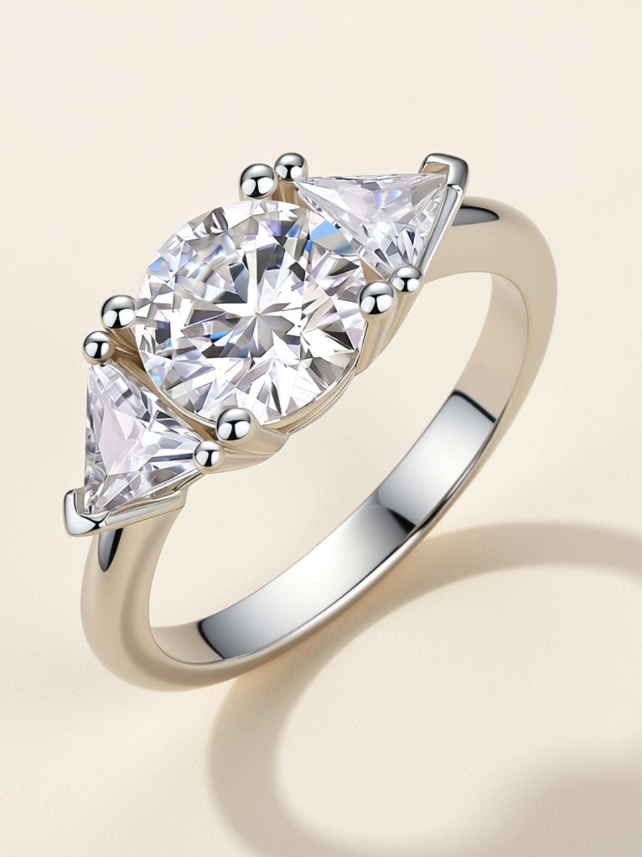 2 Carat Three‑Stone Moissanite Engagement Ring