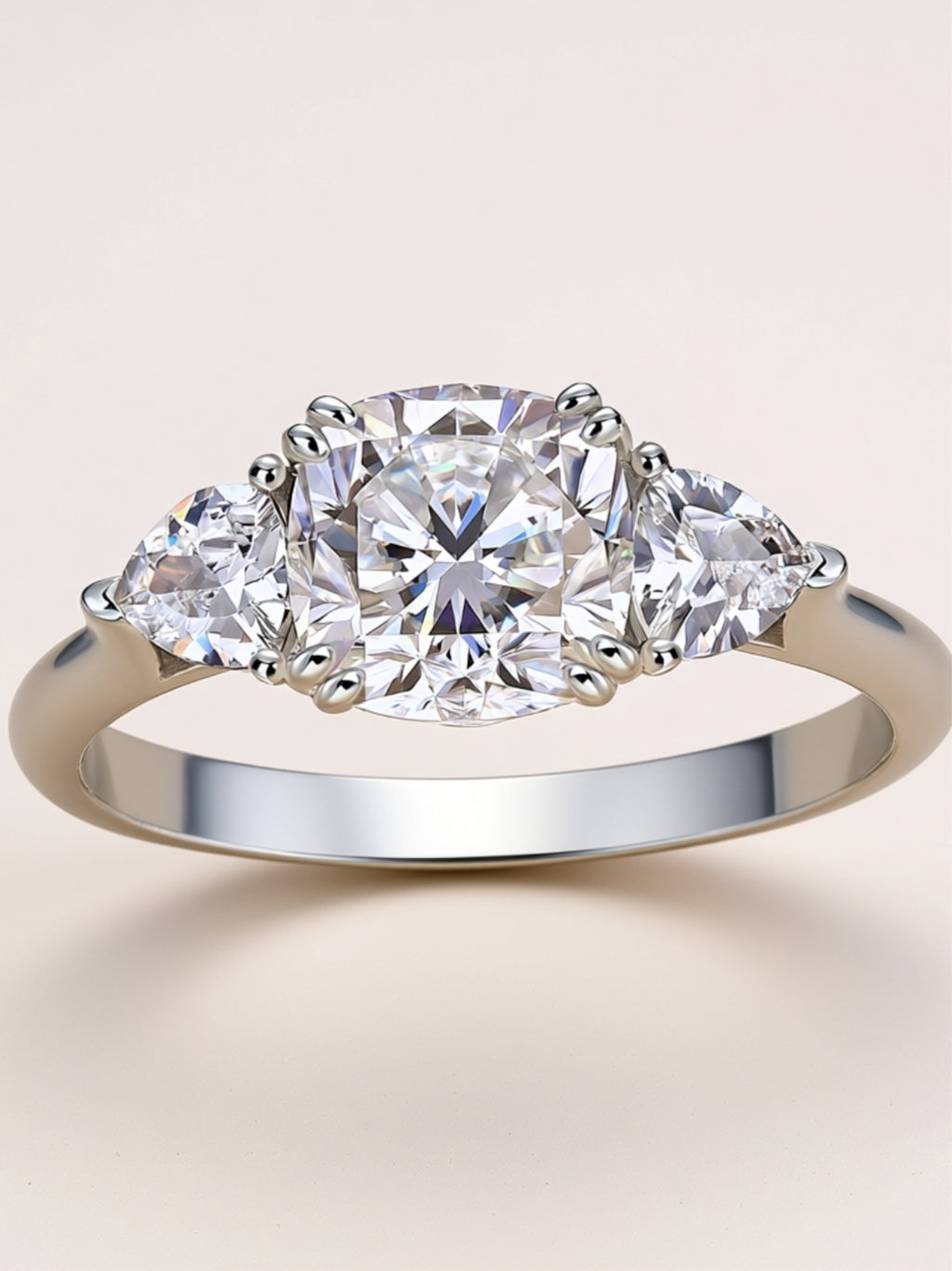 Pillow‑Cut Moissanite Three‑Stone Engagement Ring
